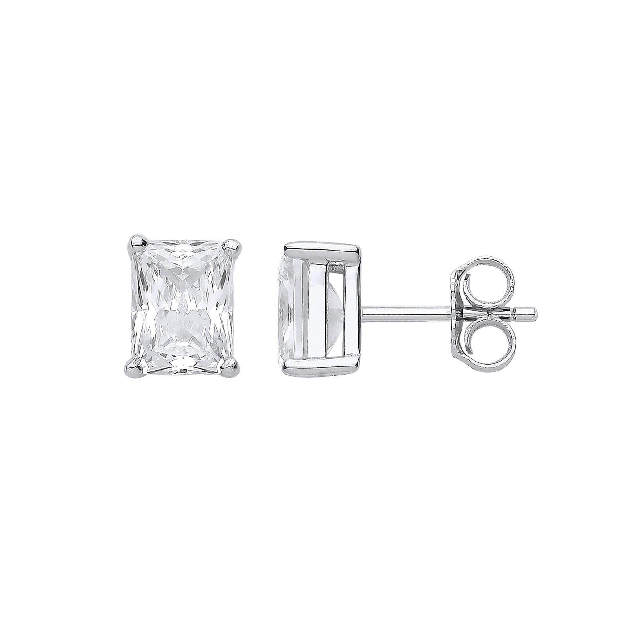 Silver CLEAR Cubic Zirconia Emerald Cut Stud Earrings - Silver