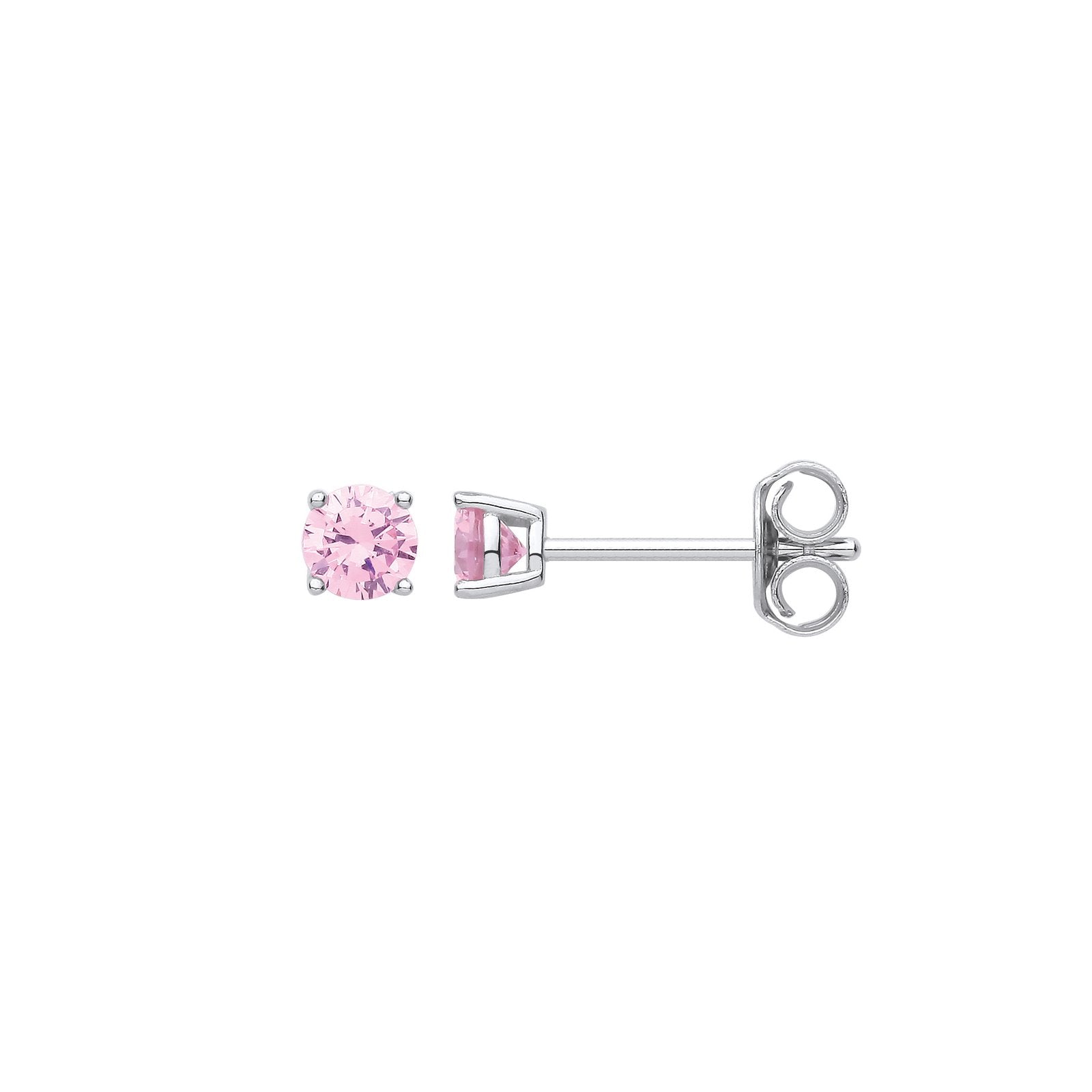 Silver PINK CZ Round Brilliant 4mm Studs