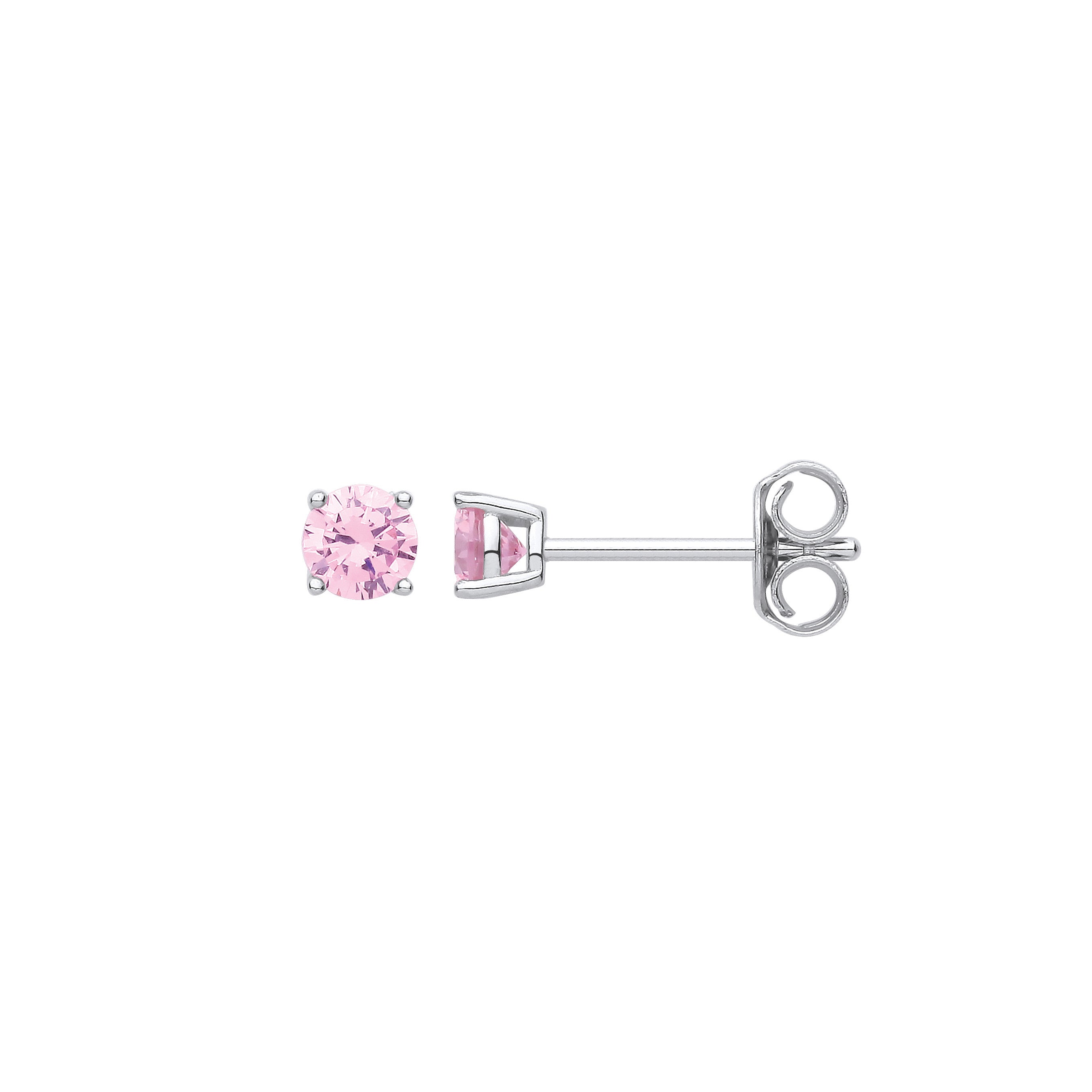 Silver PINK Cubic Zirconia Round Brilliant 4mm Studs - Silver