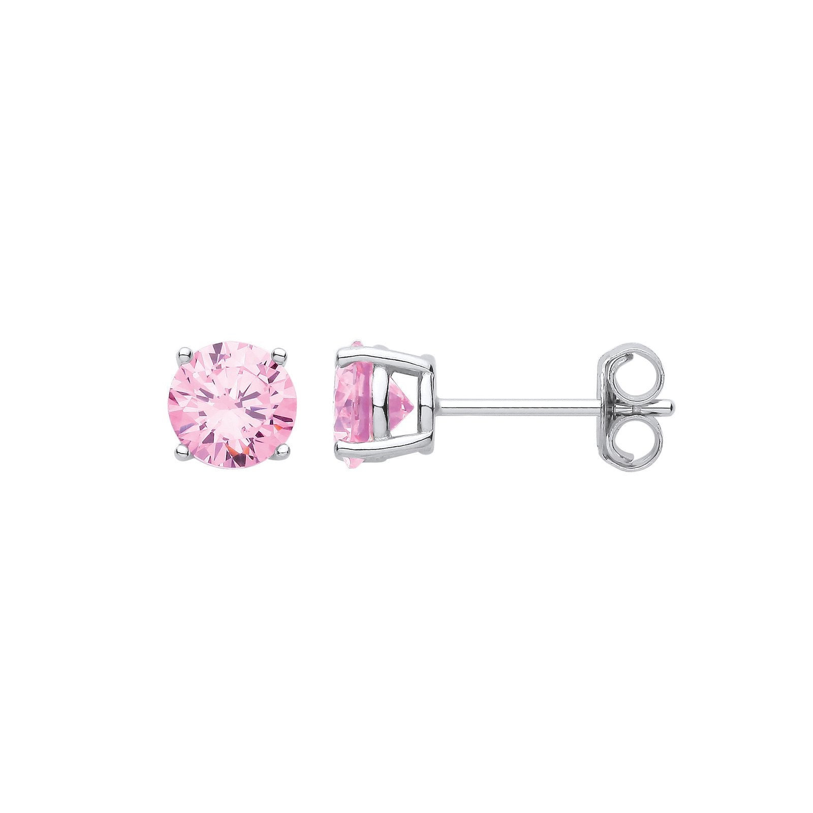 Silver PINK CZ Round Brilliant 6mm Studs