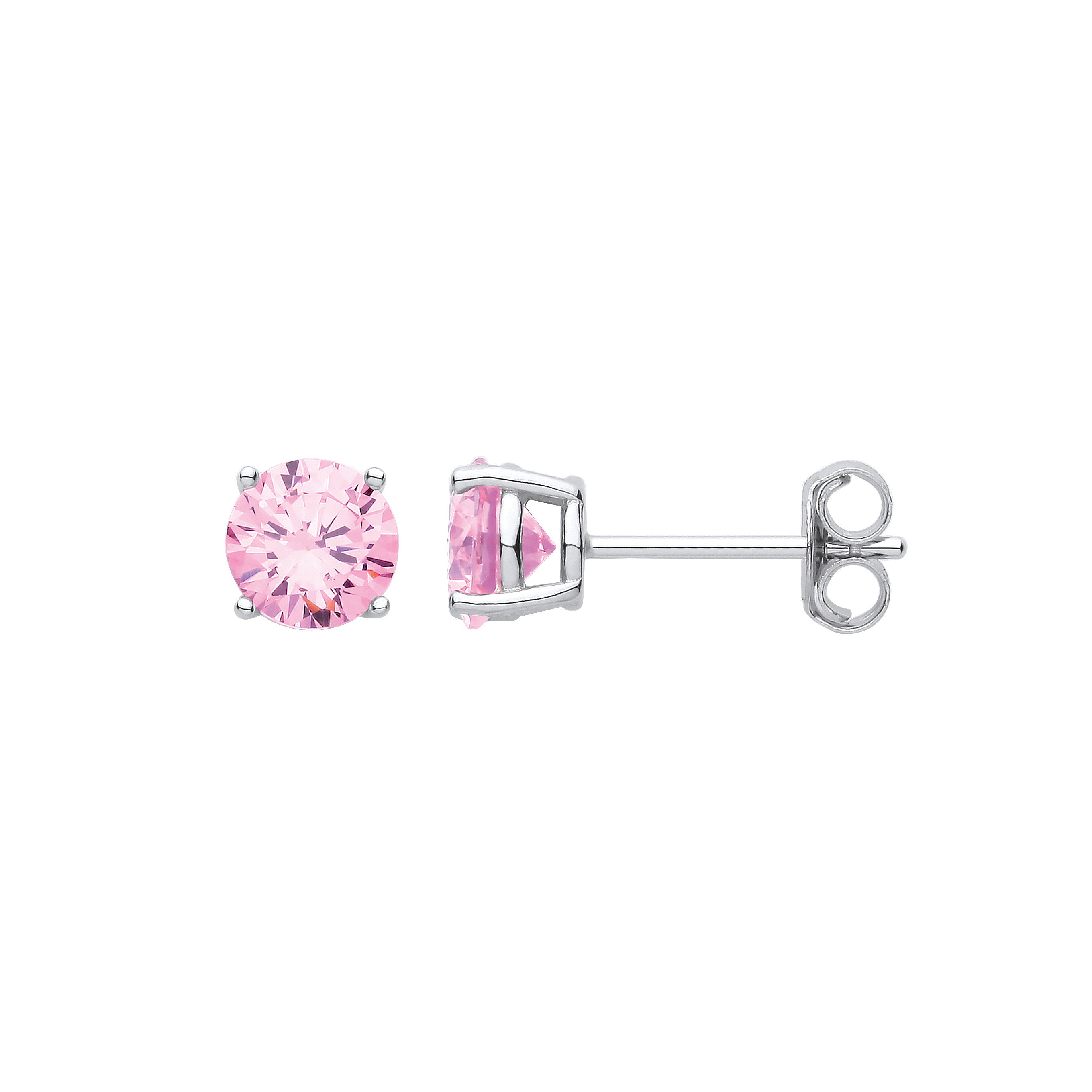 Silver PINK Cubic Zirconia Round Brilliant 6mm Studs - Silver