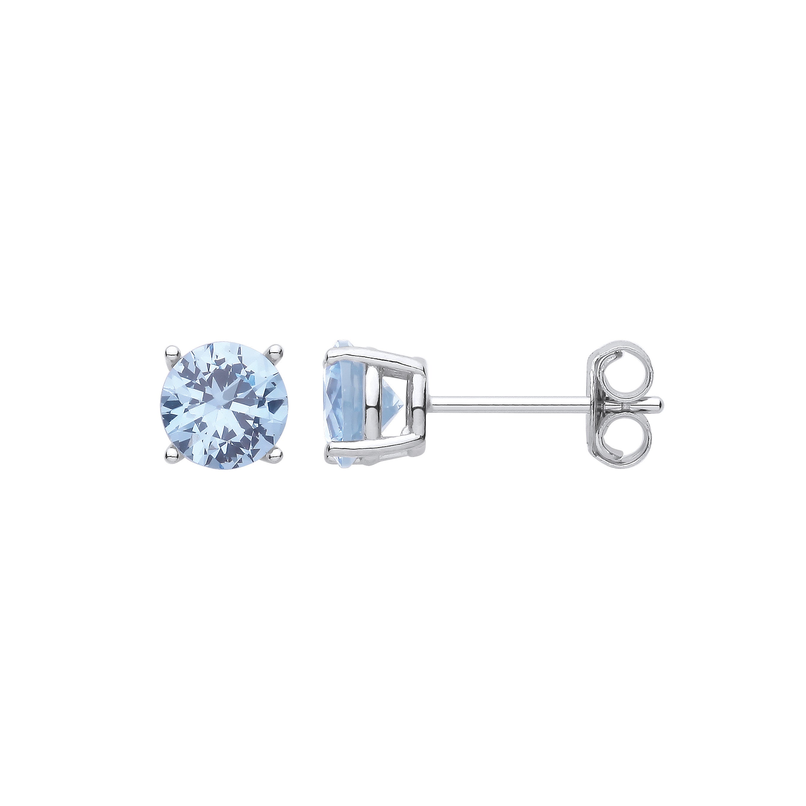 Silver BLUE Cubic Zirconia Round Brilliant 6mm Studs - Silver