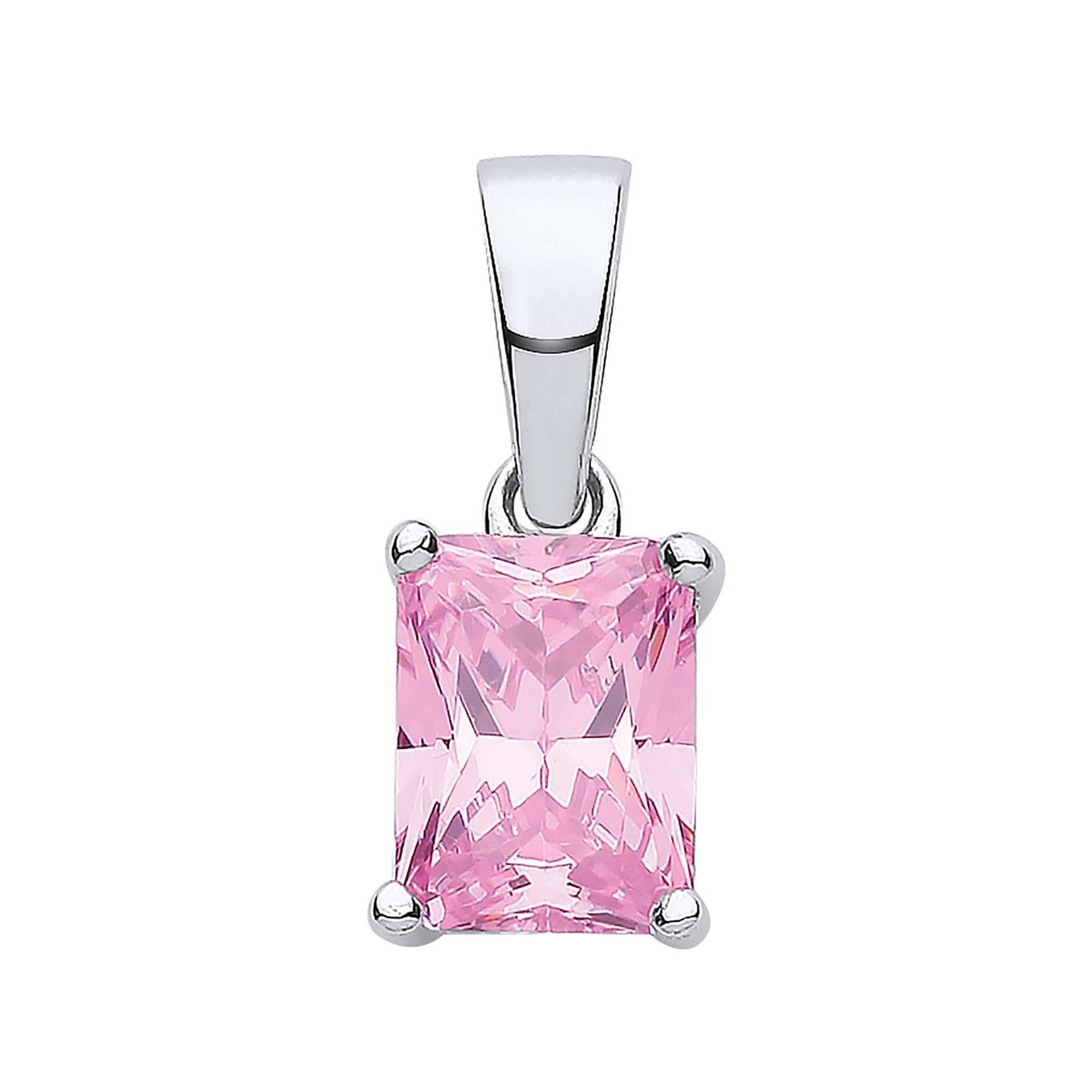 Silver PINK Cubic Zirconia Emerald Cut Pendant - Silver