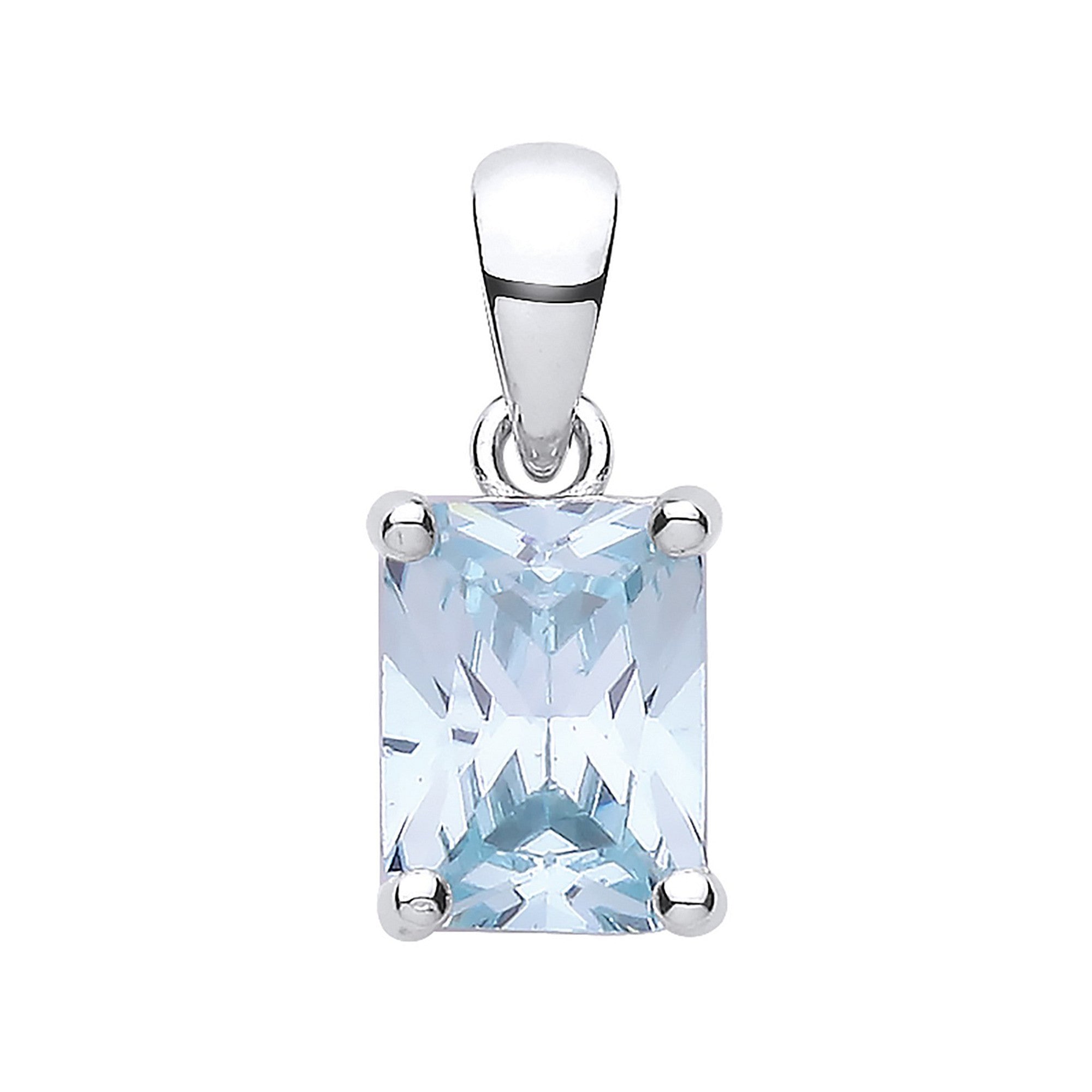 Silver BLUE Cubic Zirconia Emerald Cut Pendant - Silver