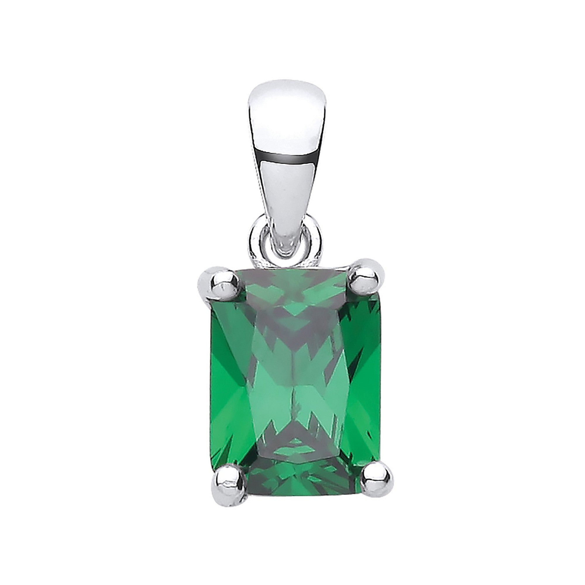 Silver GREEN Cubic Zirconia Emerald Cut Pendant - Silver