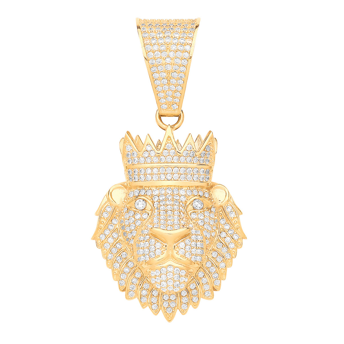 Yellow Gold Cubic Zirconia Lion King Face Pendant