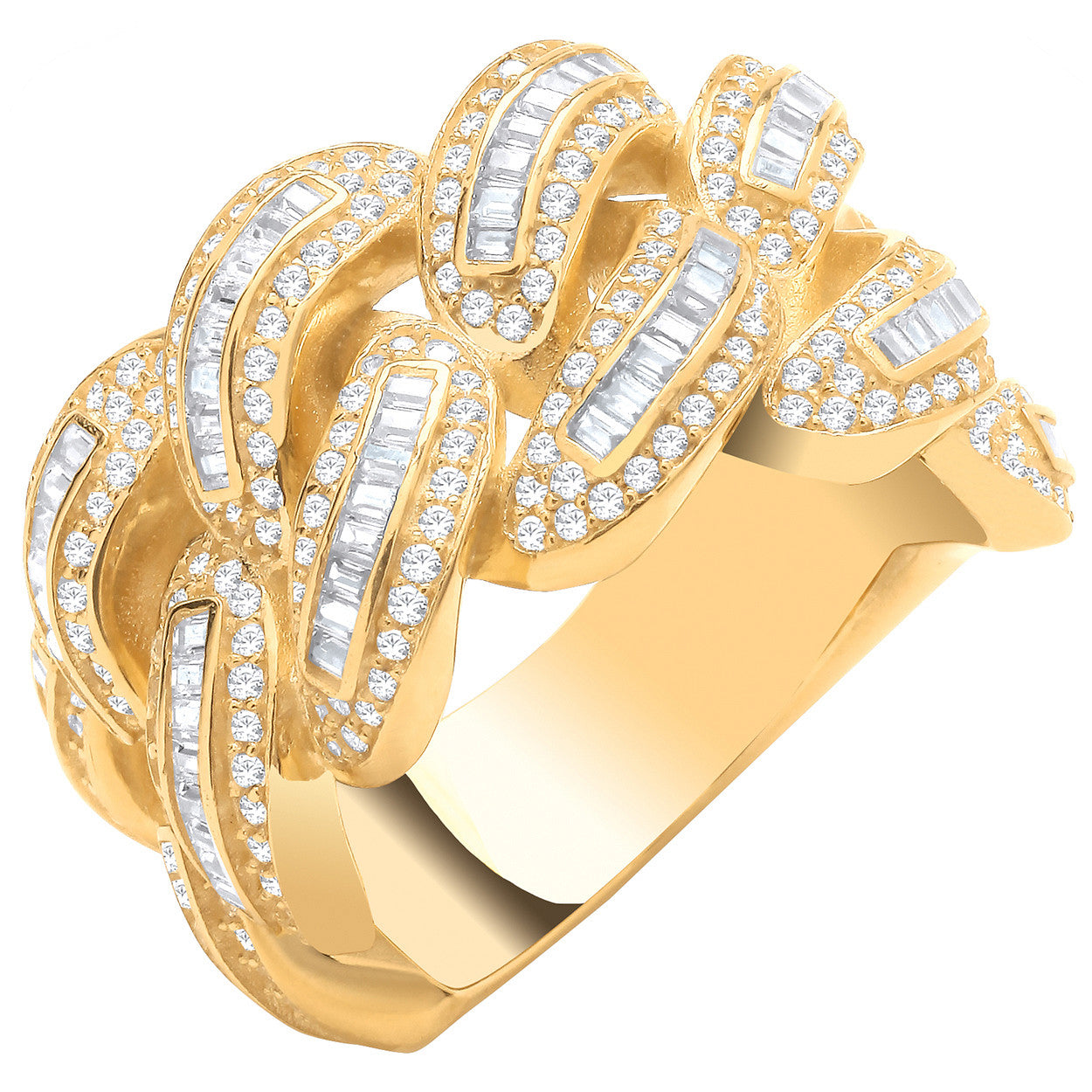 Yellow Gold 16mm Cubic Zirconia Curb Style Gents Ring - 9ct Gold