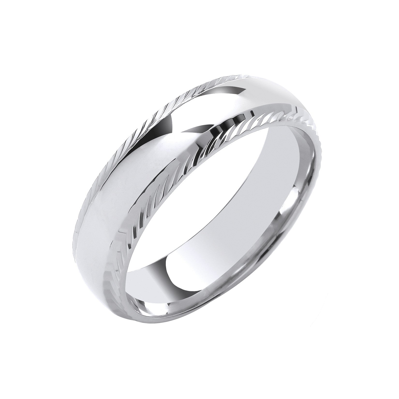 6mm Traditional Court Diamond Cut Edges Wedding Band - 18ct Gold