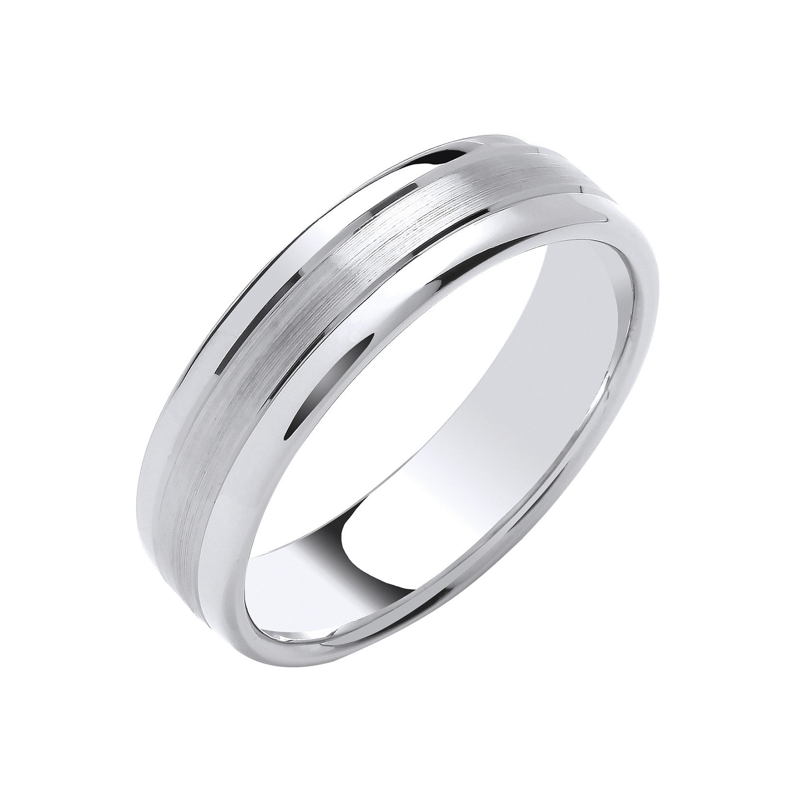 6mm Soft Court Polished Edges & Matt Centre Wedding Band - Palladium 950