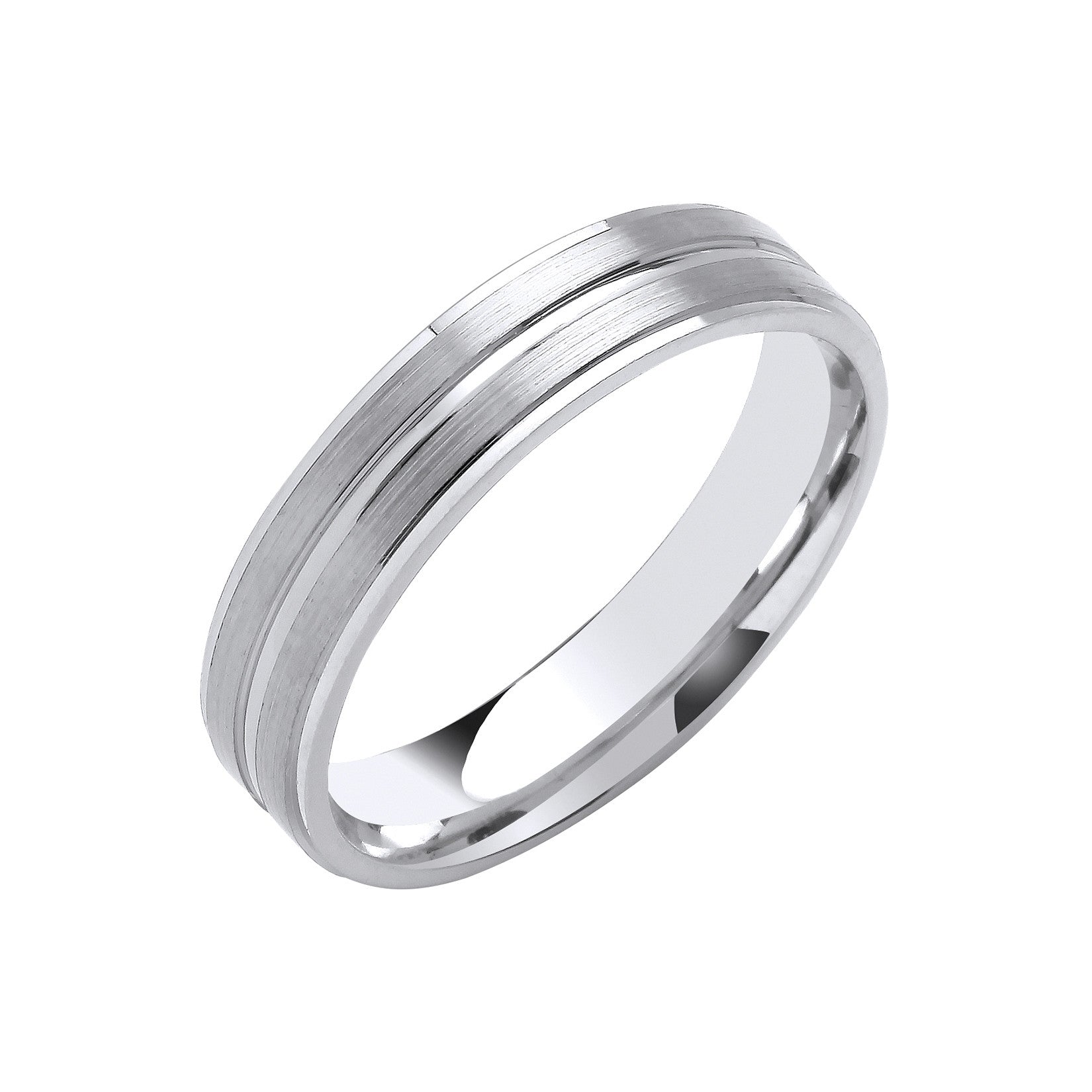 5mm Flat Court Track Edges & Centre Wedding Band - Palladium 950