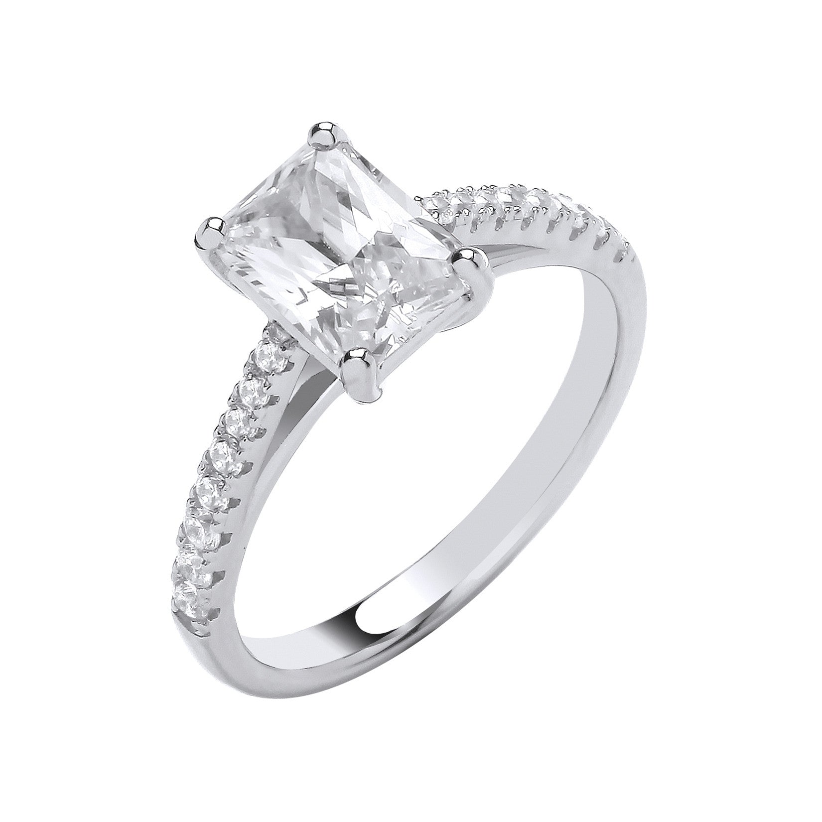 Silver Emerald Cubic Zirconia Solitaire Ring - Silver