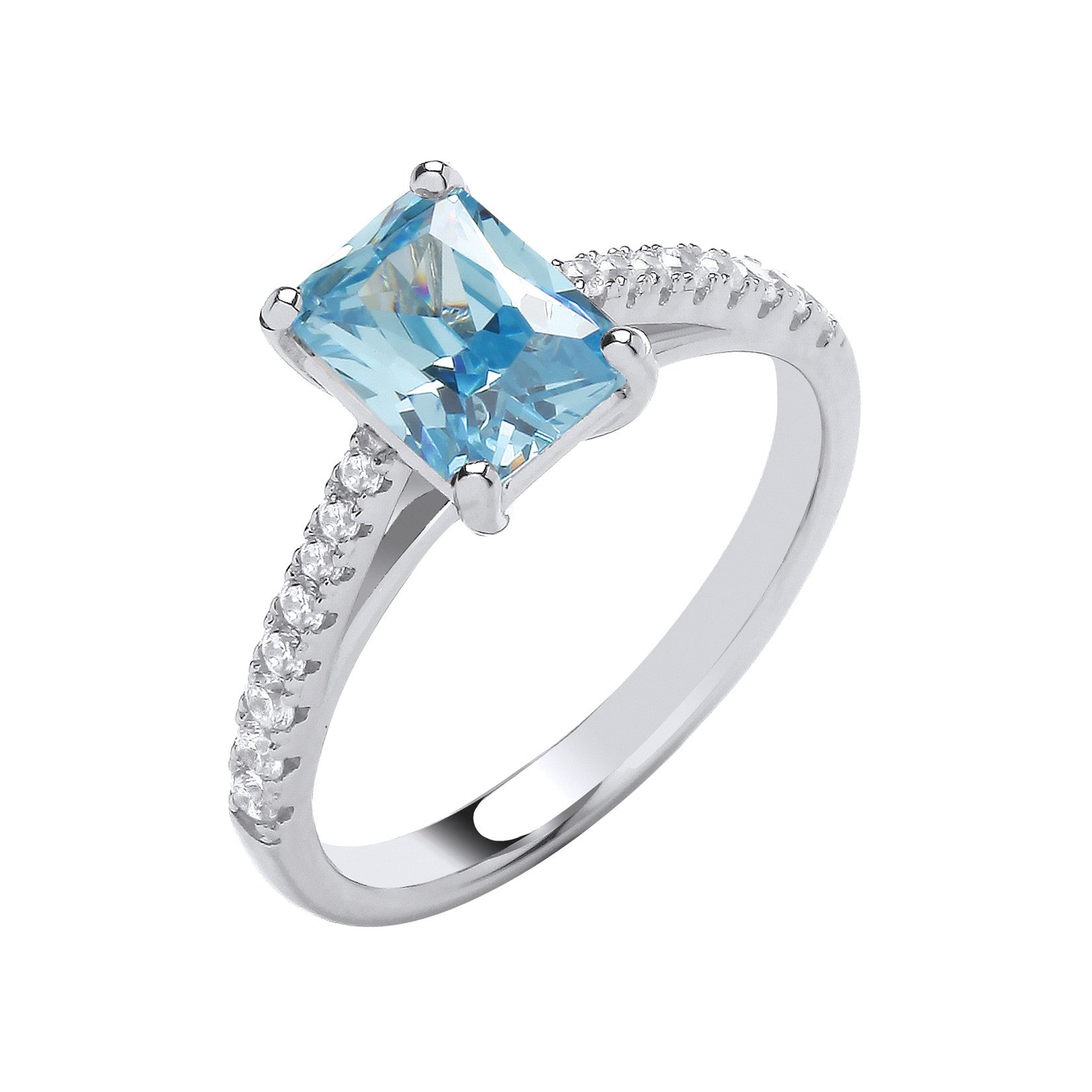 Silver Emerald Blue Cubic Zirconia Solitaire Ring - Silver