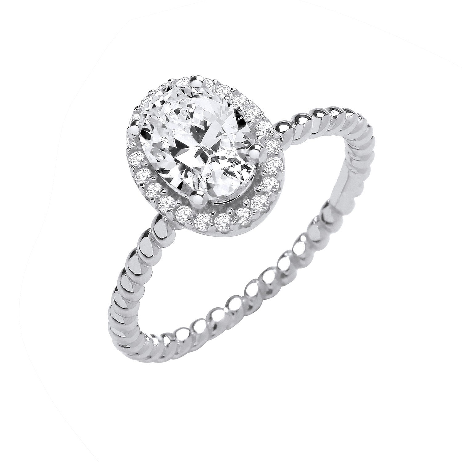 Silver Oval Cubic Zirconia Solitaire Ring - Silver