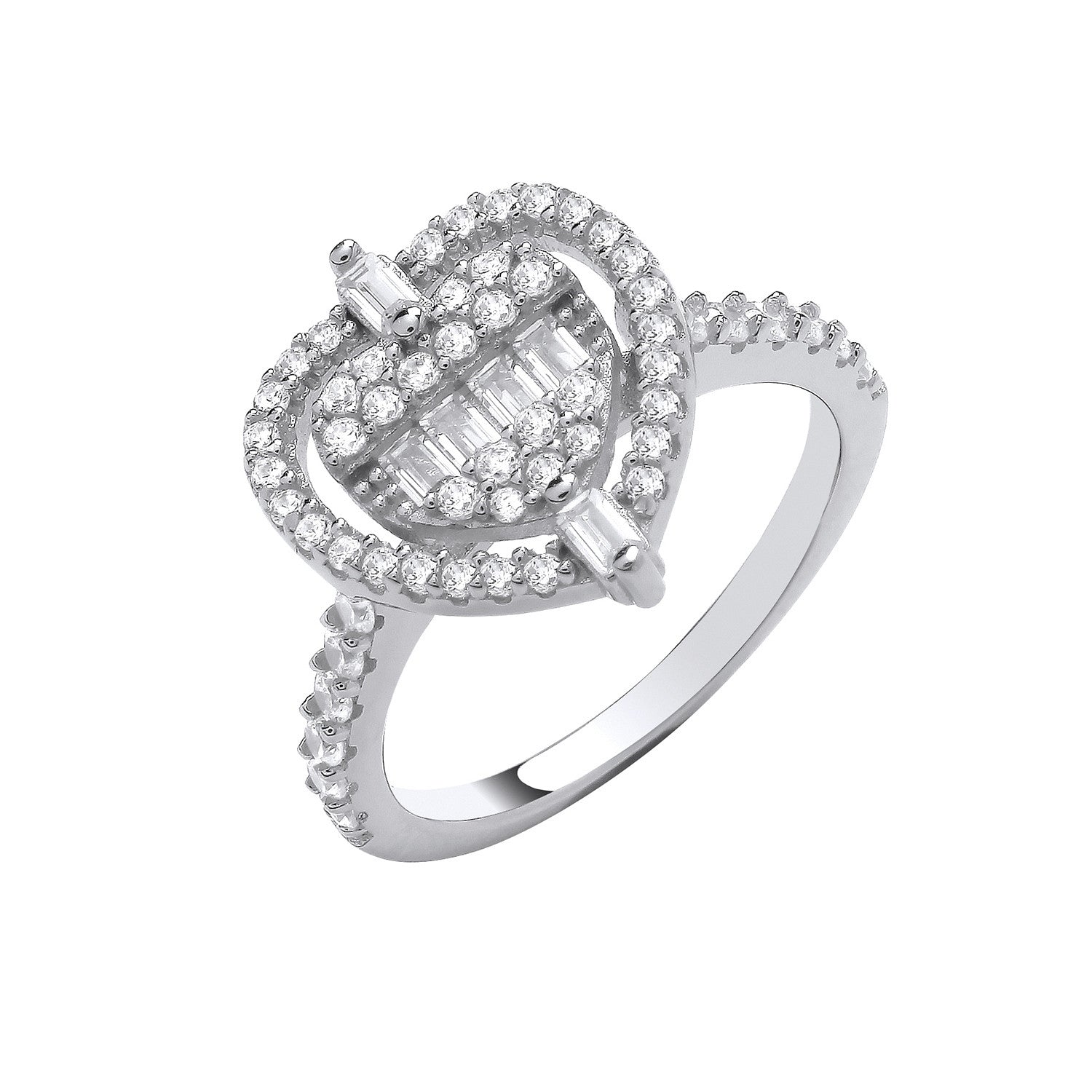 Silver Heart Halo Style Ring - Silver