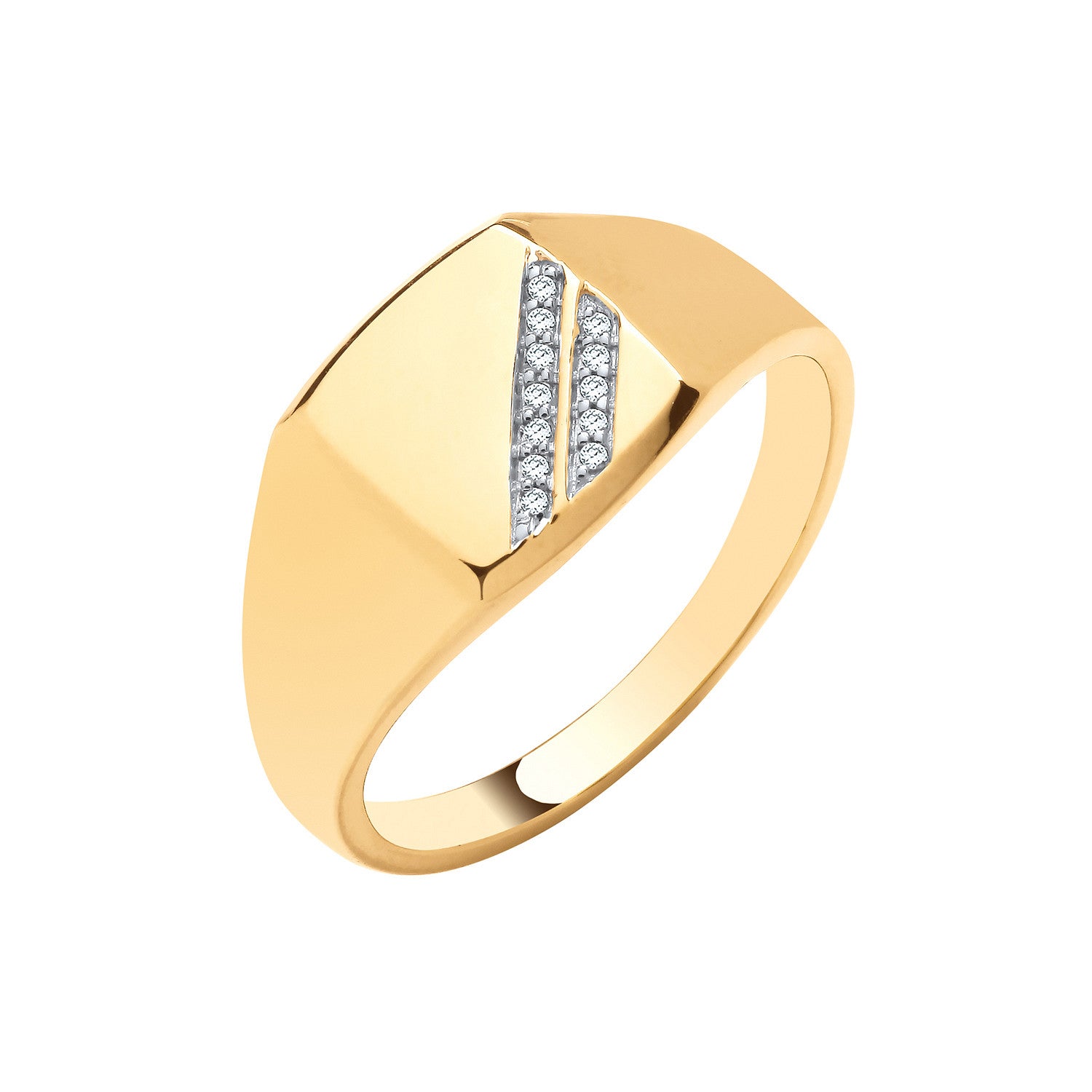 9ct Yellow gold signet ring 0.05ct Diamond Ring - 9ct Gold