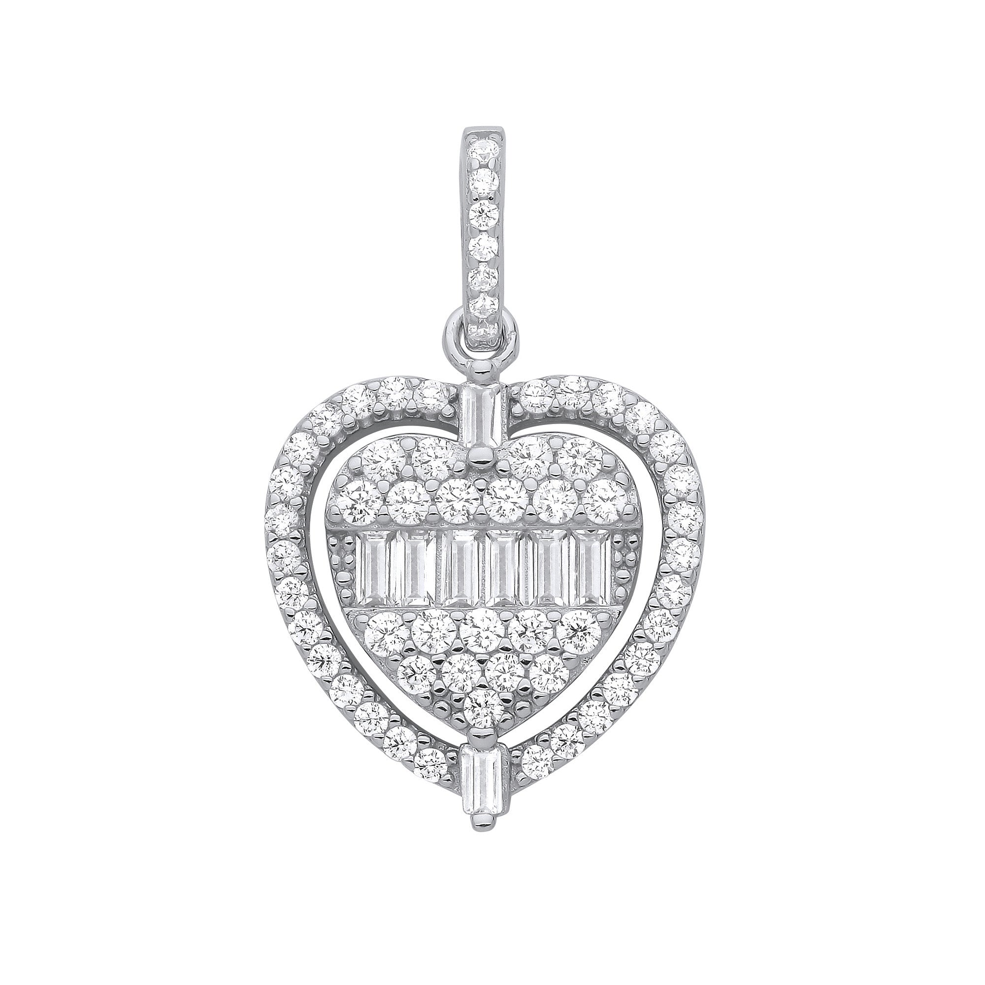 Silver Heart Halo Style Cubic Zirconia Pendant - Silver
