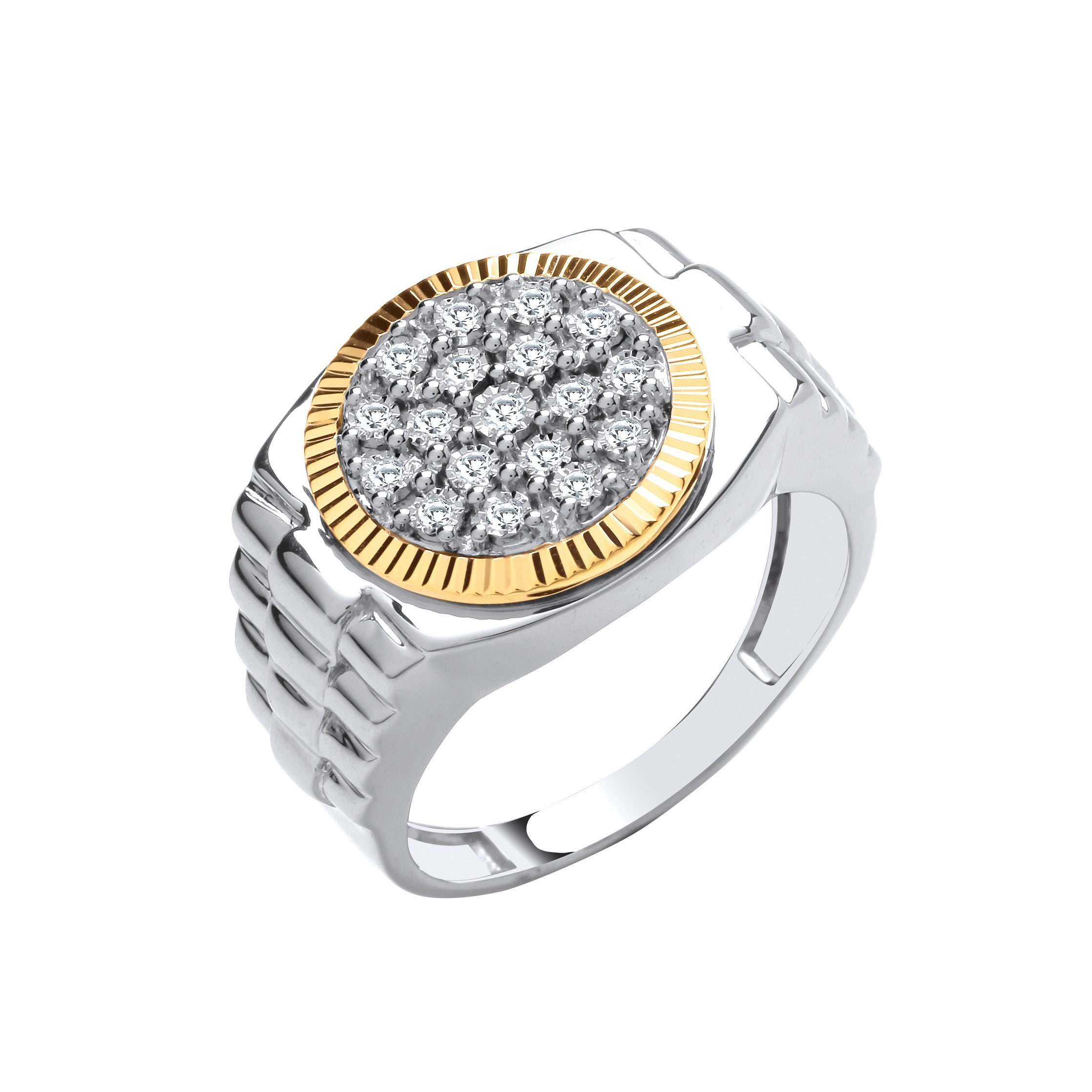 Bague en or jaune/blanc 9 carats, sertie de 0,20 carat de diamants bicolores - Or 9 carats