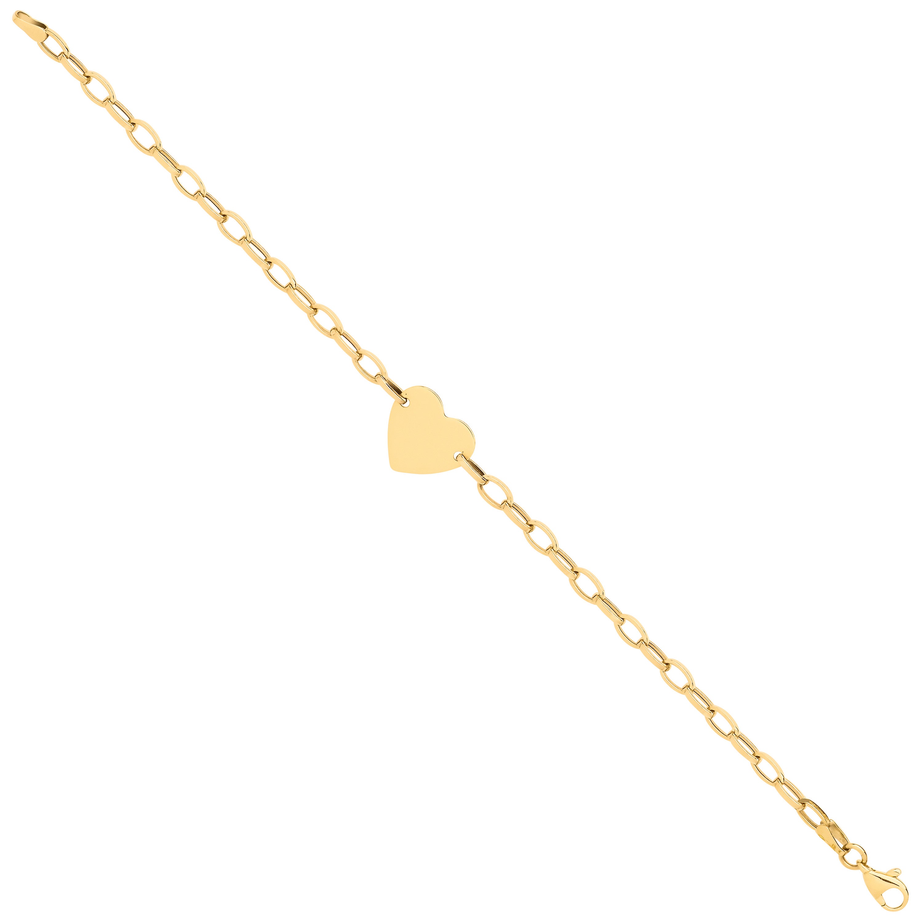 Yellow Gold Heart Plate Belcher Link Ladies Bracelet - 9ct Gold