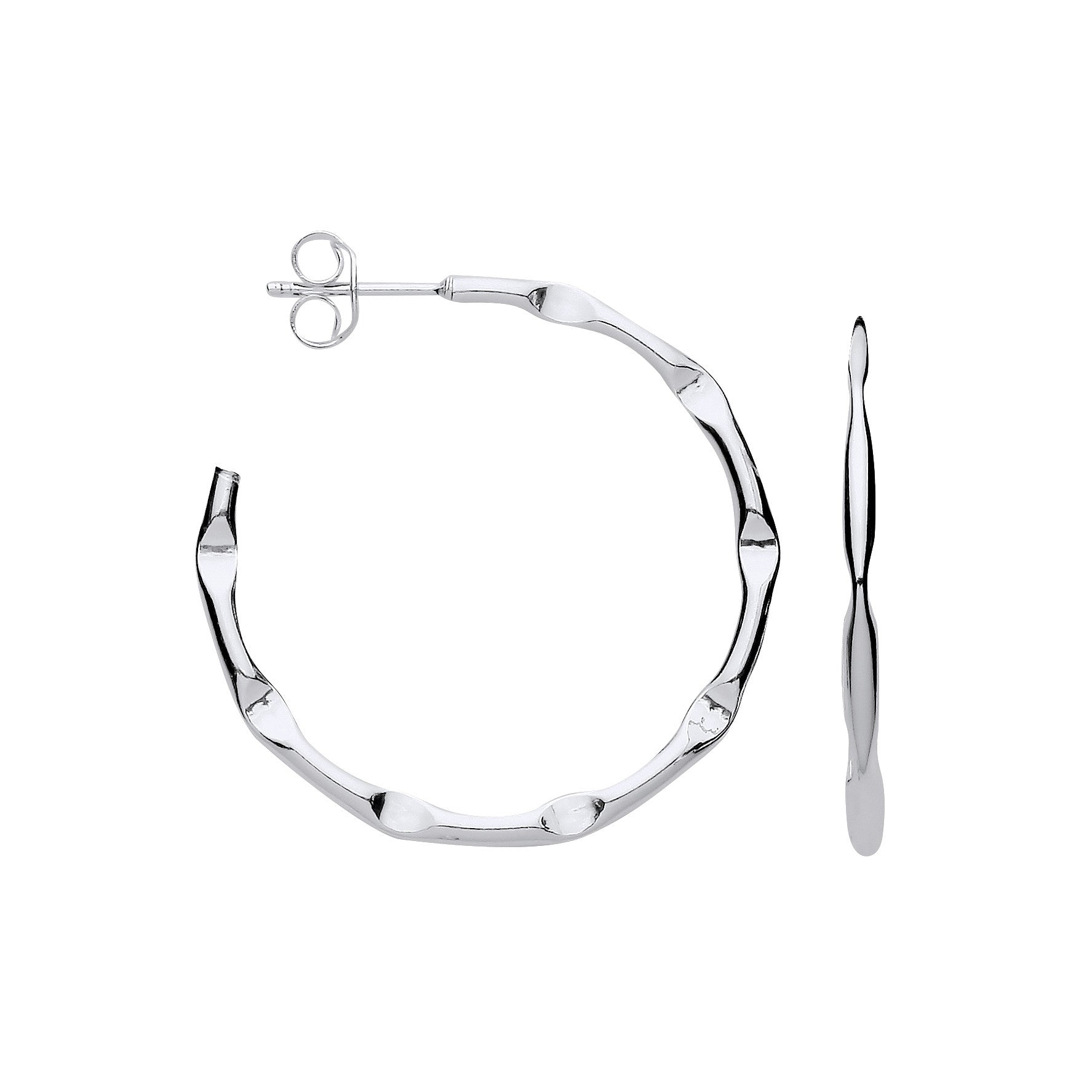 Silver 2.0mm Bamboo Hoop Earrings - Silver