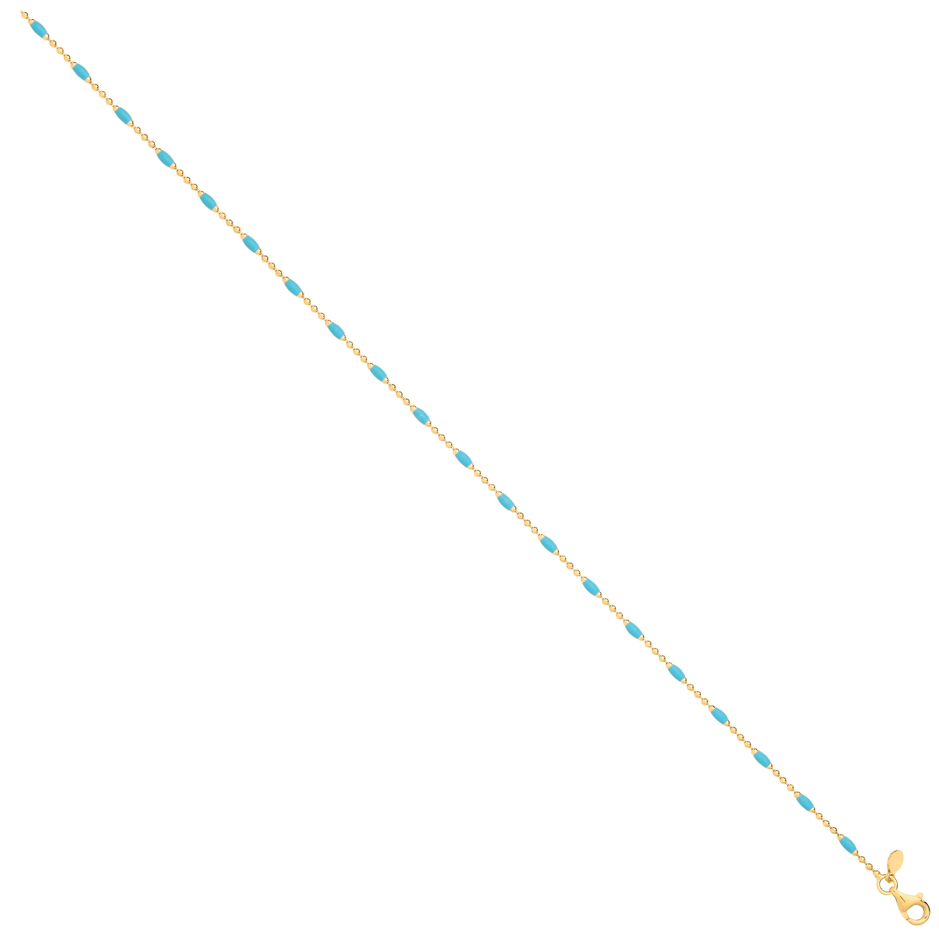 Silver Yellow Gold Plated Blue Enamel Anklet - Silver