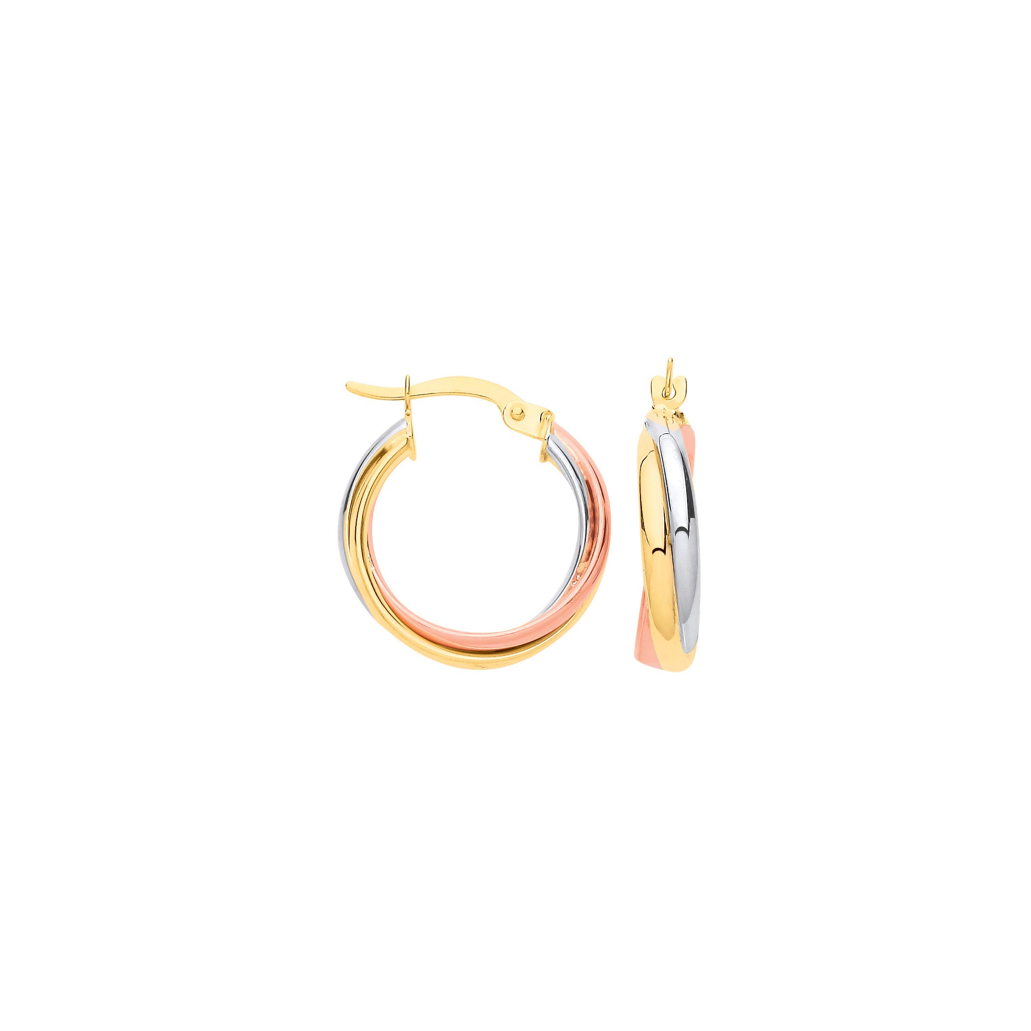 Yellow White & Rose Gold Russian Wedding 18mm Hoop Earrings - 9ct Gold