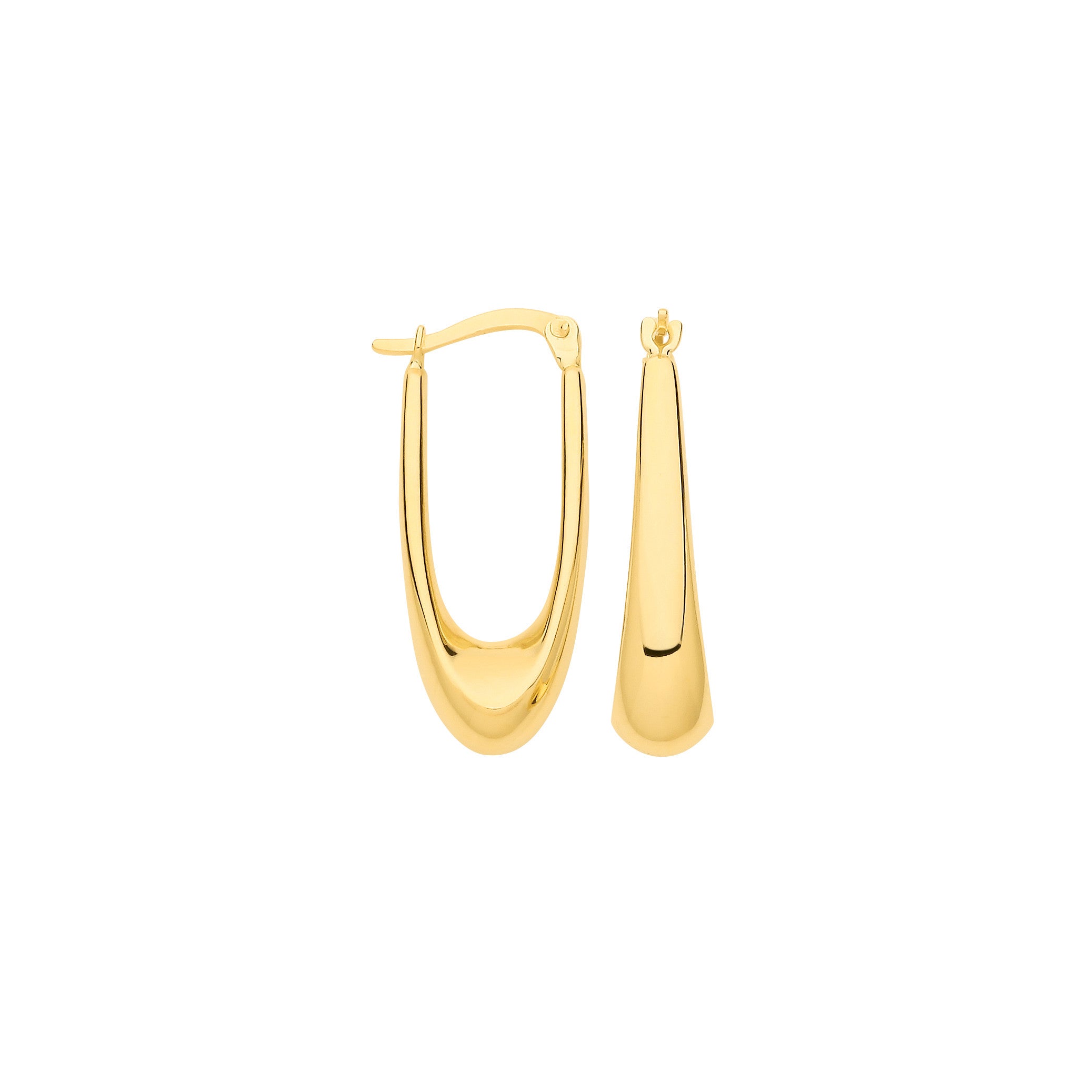 Yellow Gold Plain Elongated Hoop Earrings - 9ct Gold