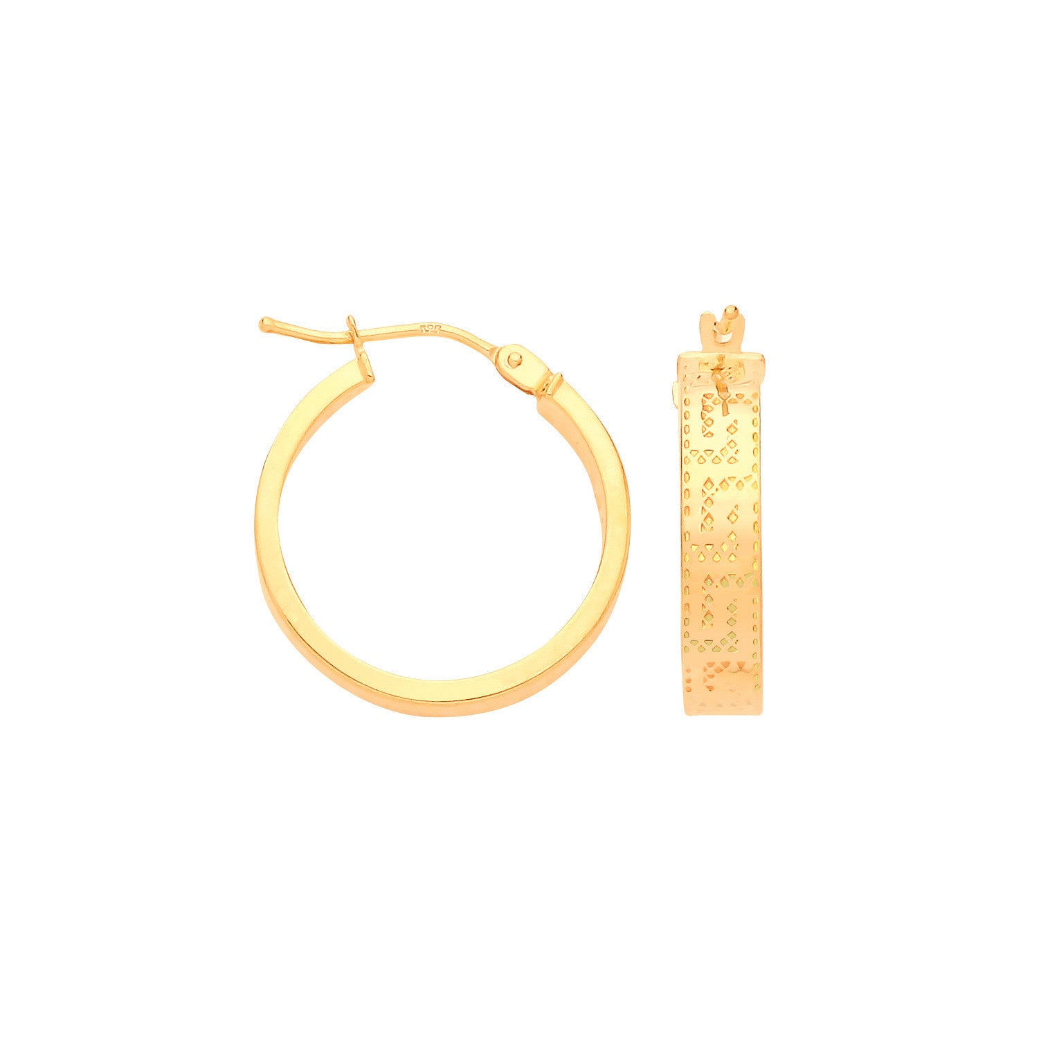 Yellow Gold Greek Key 18mm Hoop Earrings - 9ct Gold