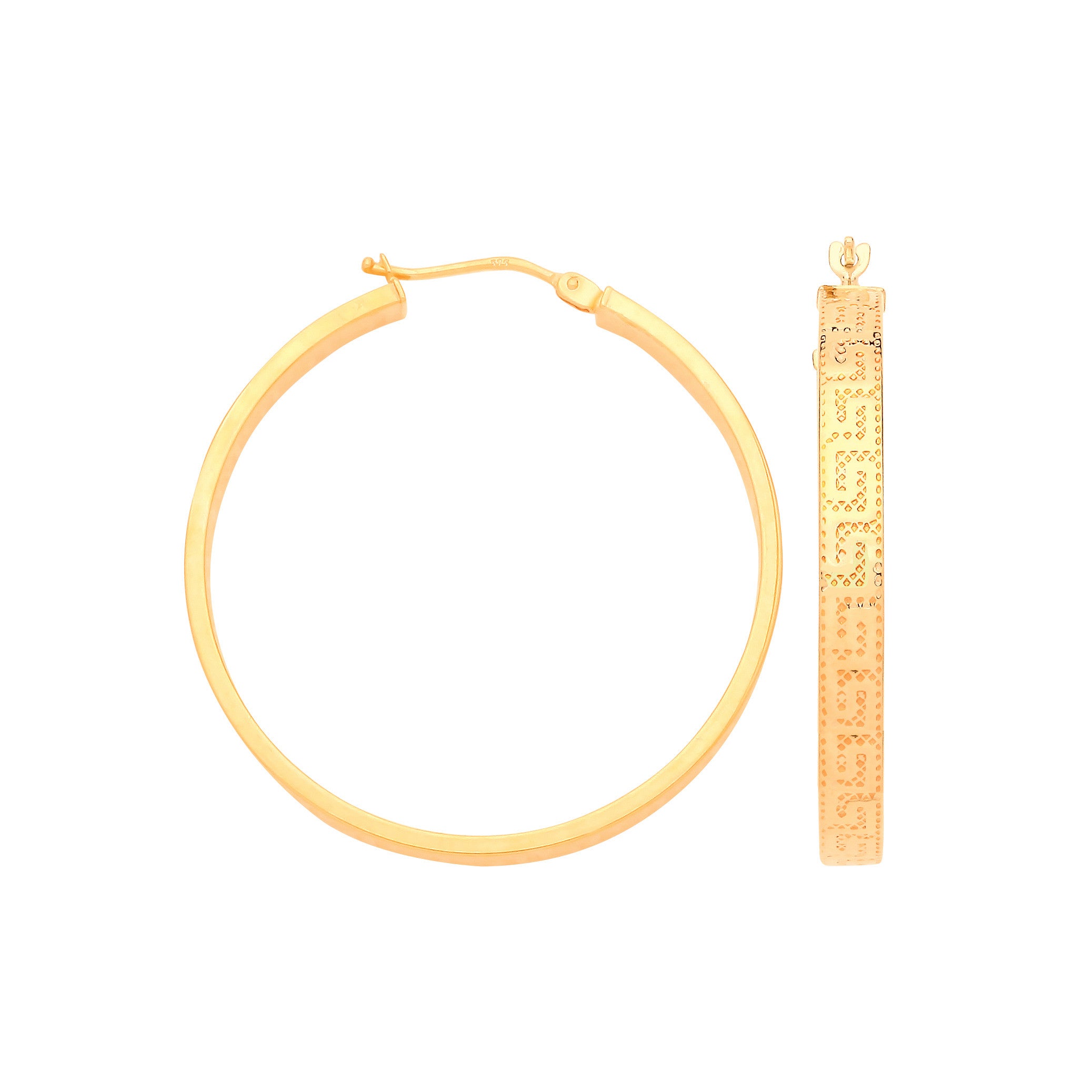 Yellow Gold Greek Key 35mm Hoop Earrings - 9ct Gold