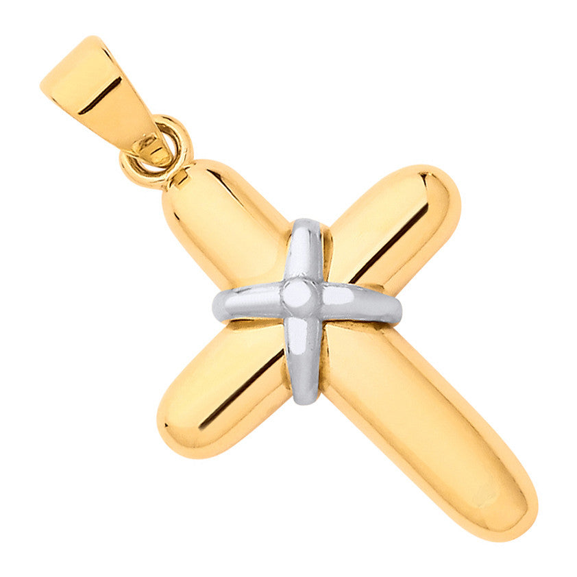 Yellow&White Gold Small Kiss Cross - 9ct Gold