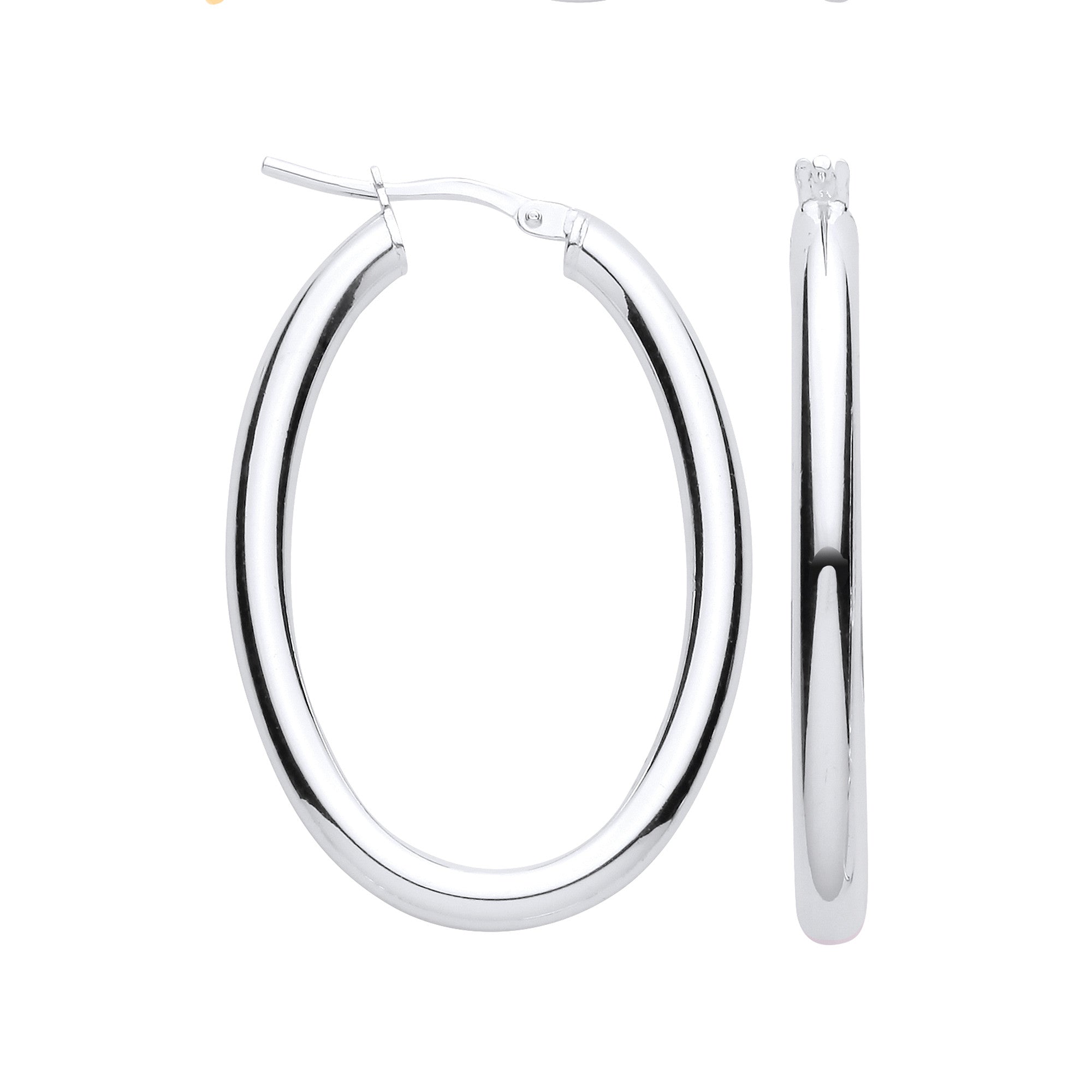 Silver Oval Tube Hoop Earrings - Silver