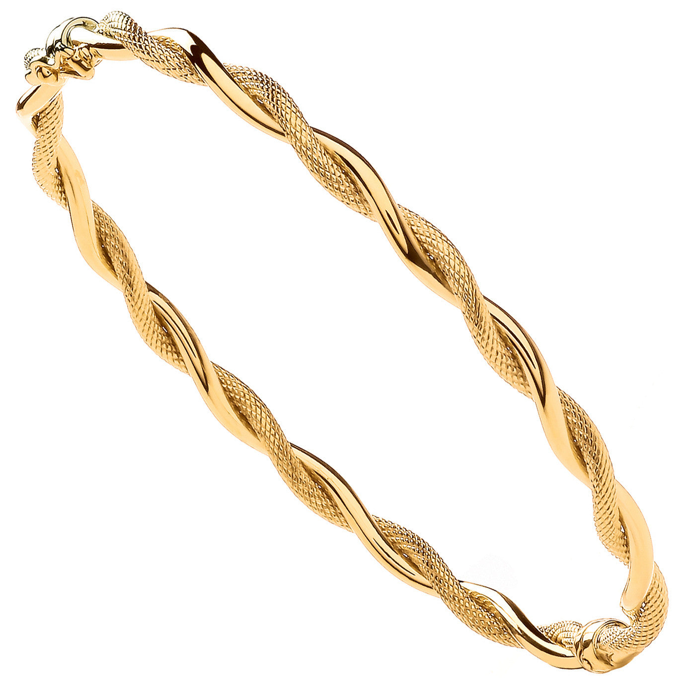 Yellow Gold Plain & D/C Twist Ladies Bangle - 9ct Gold