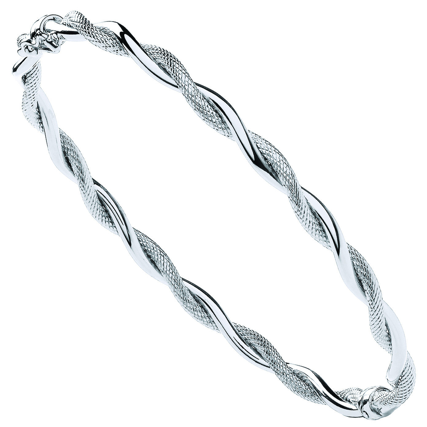 White Gold Plain & D/C Twist Ladies Bangle - 9ct Gold