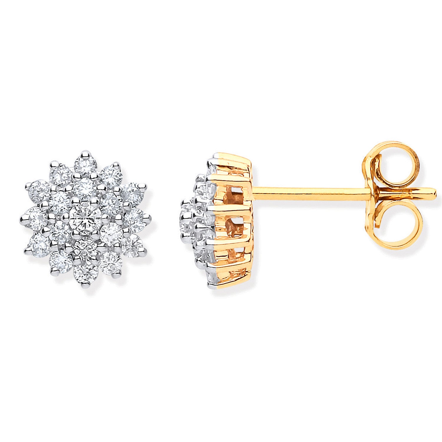 9ct Yellow Gold 0.50ct Diamond Cluster Stud Earrings - 9ct Gold