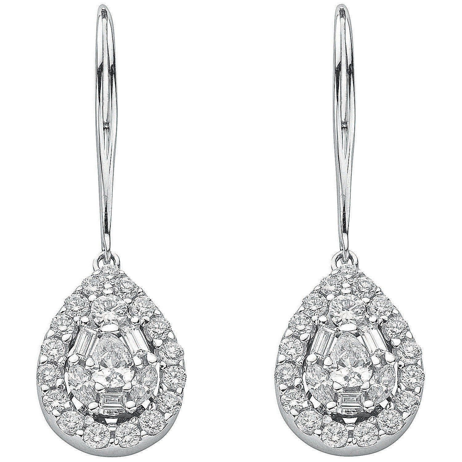 18ct White Gold 1.70ct Diamond Drop Earrings - 18ct Gold