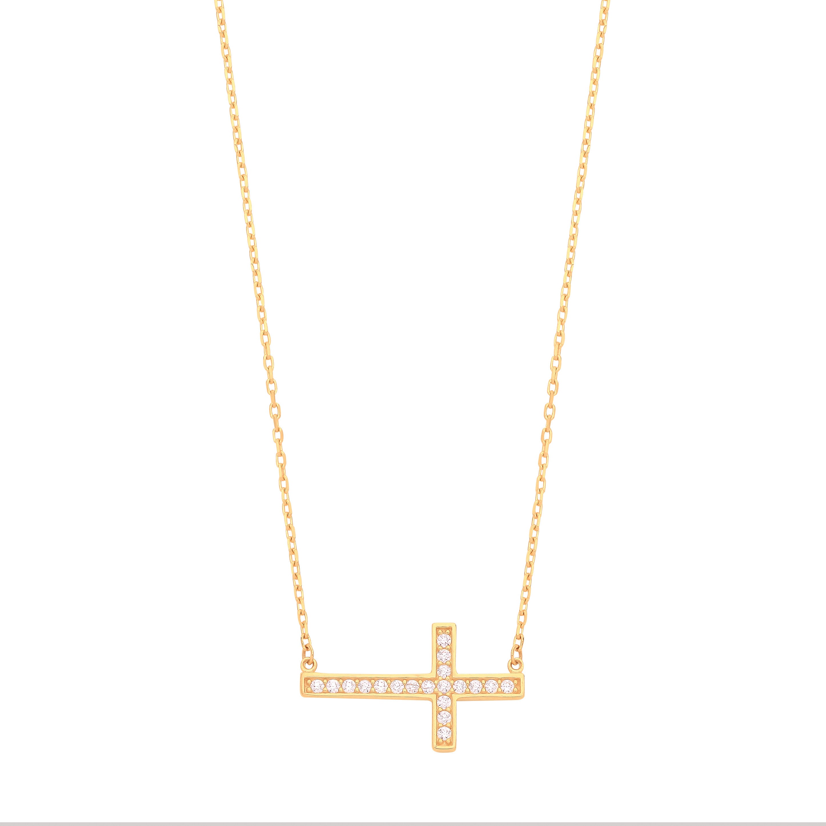 Yellow Gold Cubic Zirconia Cross 17" Chain - 9ct Gold