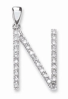 9ct White Gold 0.22ct Diamond N Initial