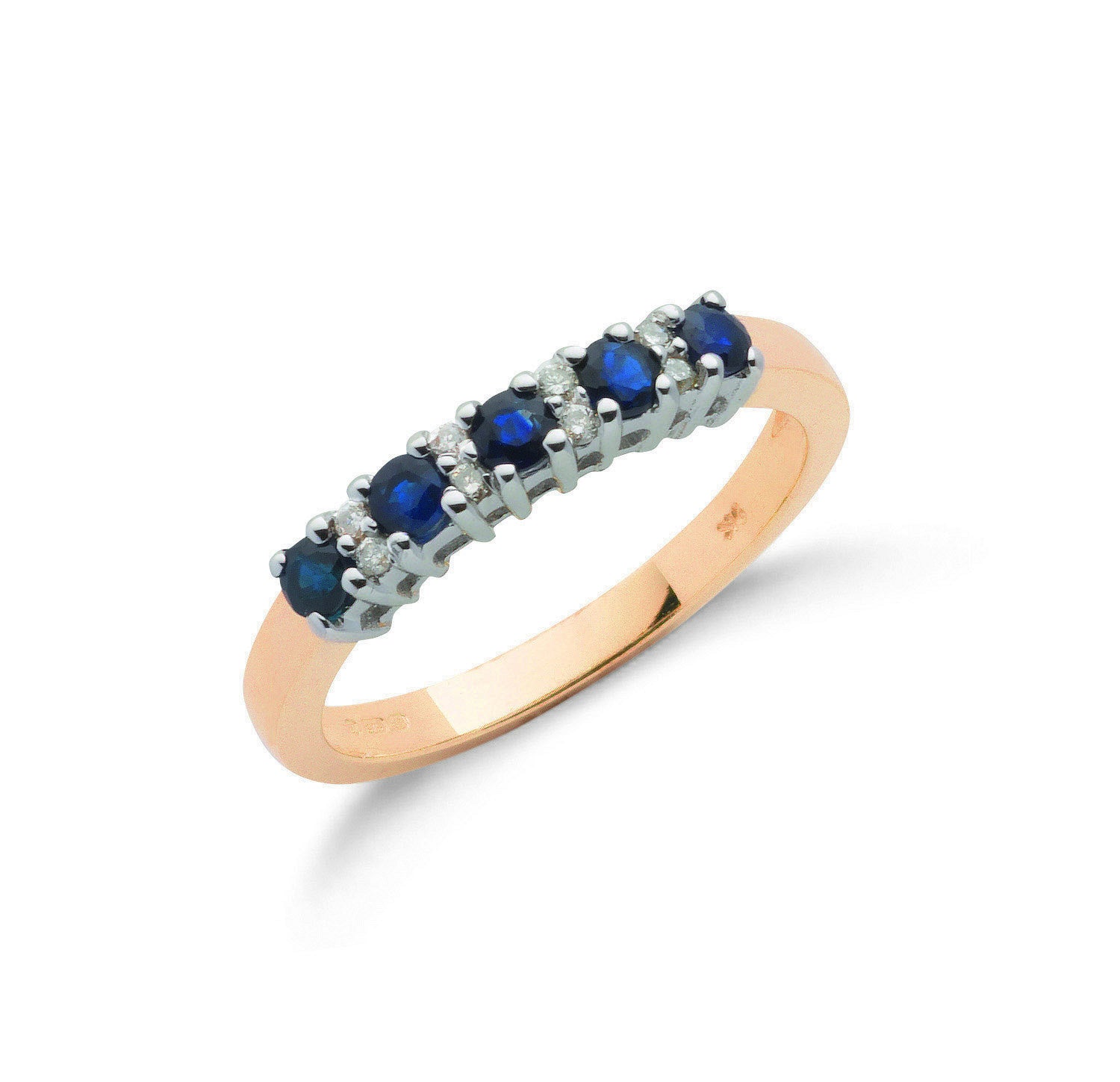 9ct Yellow Gold 0.06ct Diamond & 0.50ct Blue Sapphire Eternity Ring - 9ct Gold