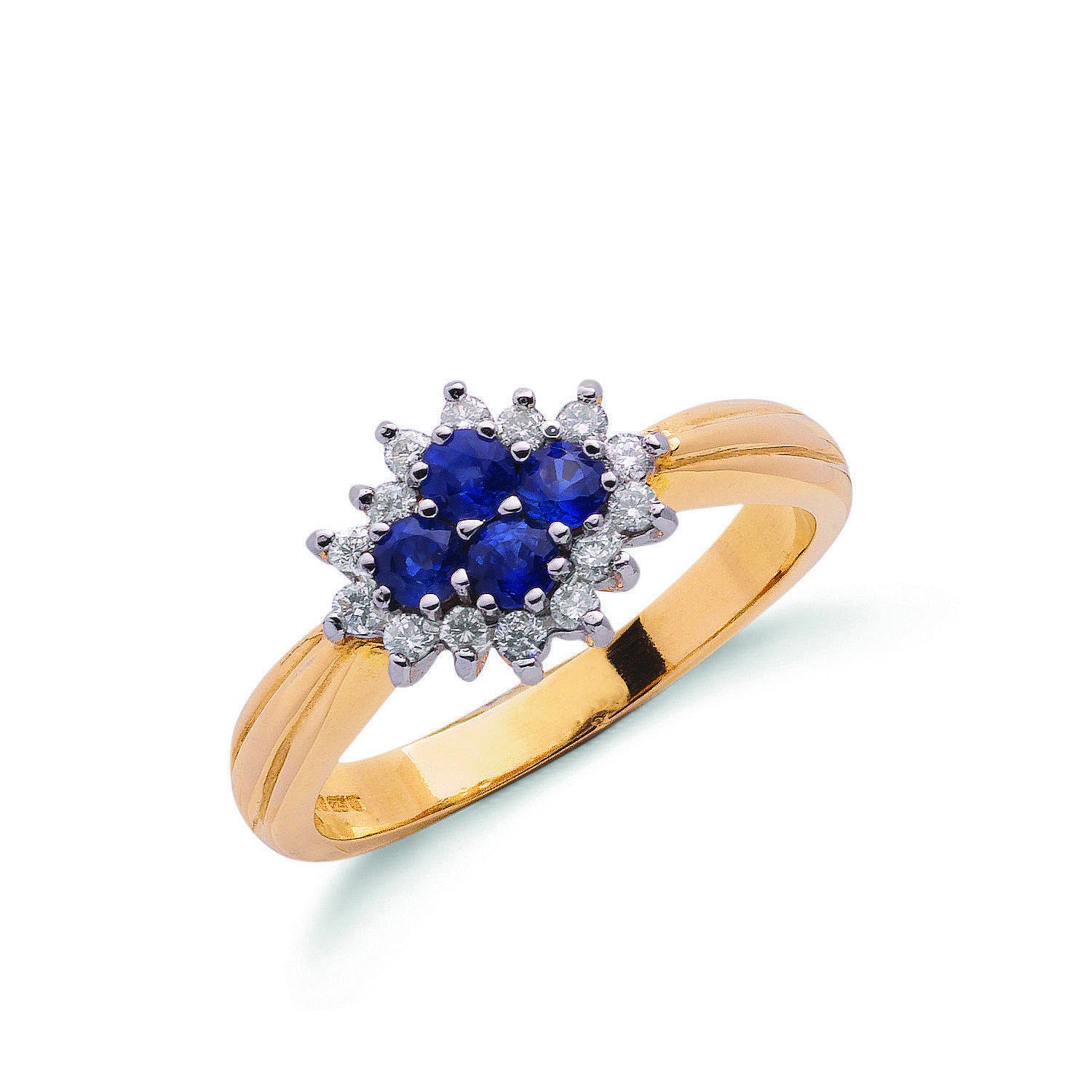 9ct Yellow Gold 0.21ct Diamond & 0.45ct Sapphire Cluster Ring - 9ct Gold