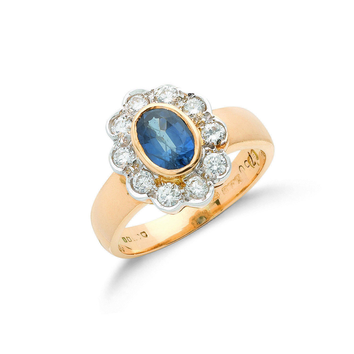 18ct Yellow Gold 0.35ct Diamond & 0.80ct Blue Sapphire Cluster Ring - 18ct Gold