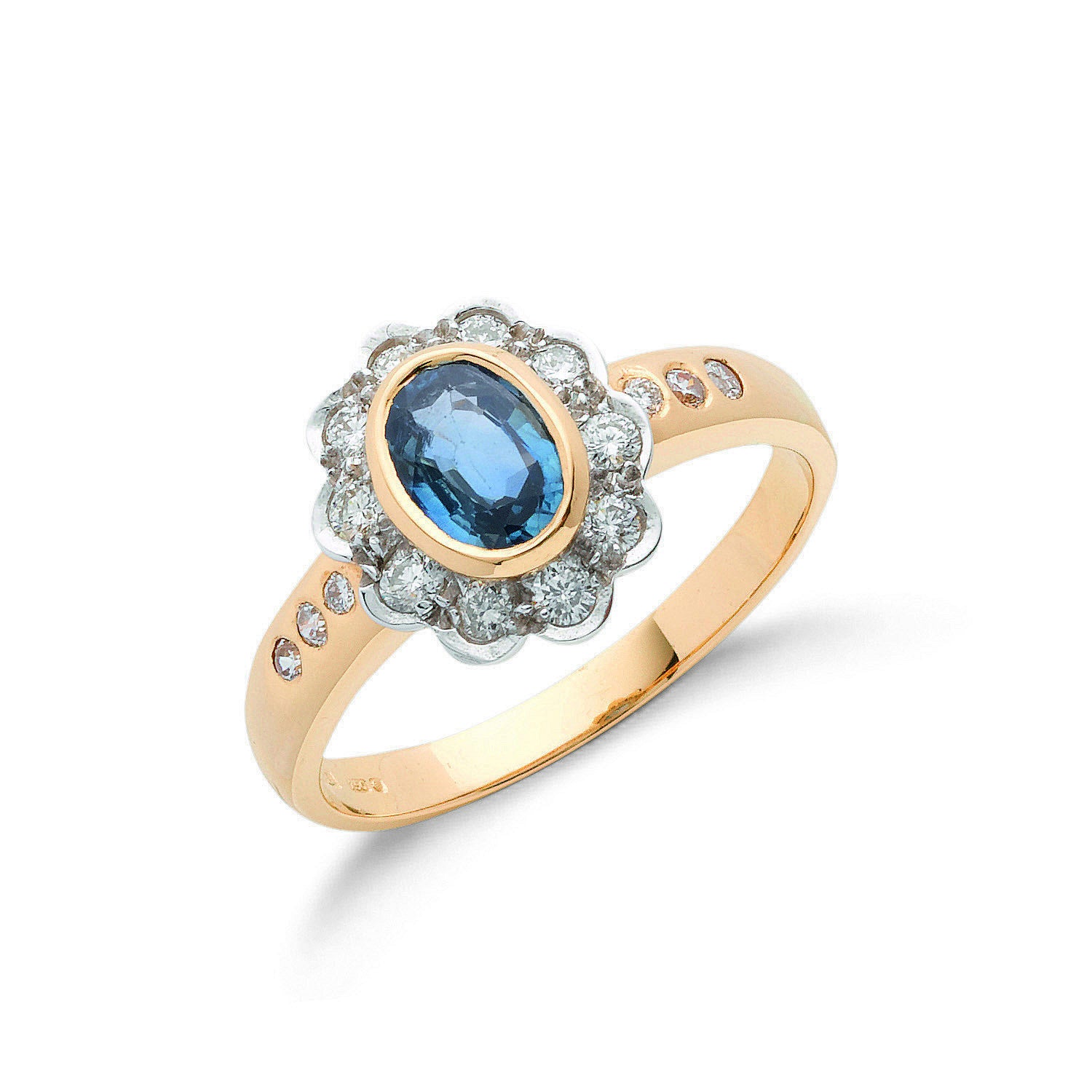 18ct Yellow Gold 0.36ct Diamond & 0.90ct Blue Sapphire Cluster Ring - 18ct Gold
