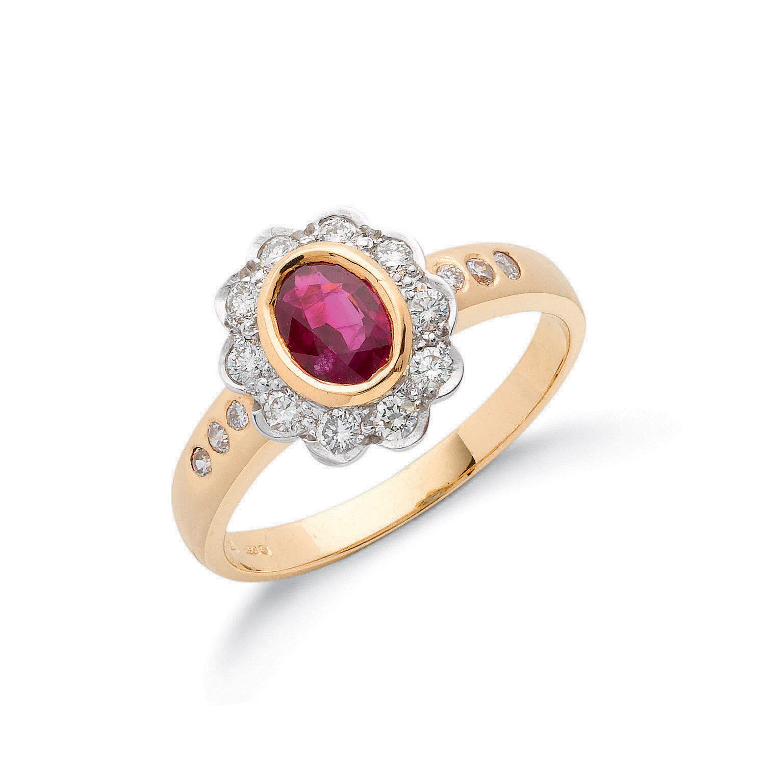 18ct Yellow Gold 0.36ct Diamond & 0.90ct Ruby Cluster Ring - 18ct Gold