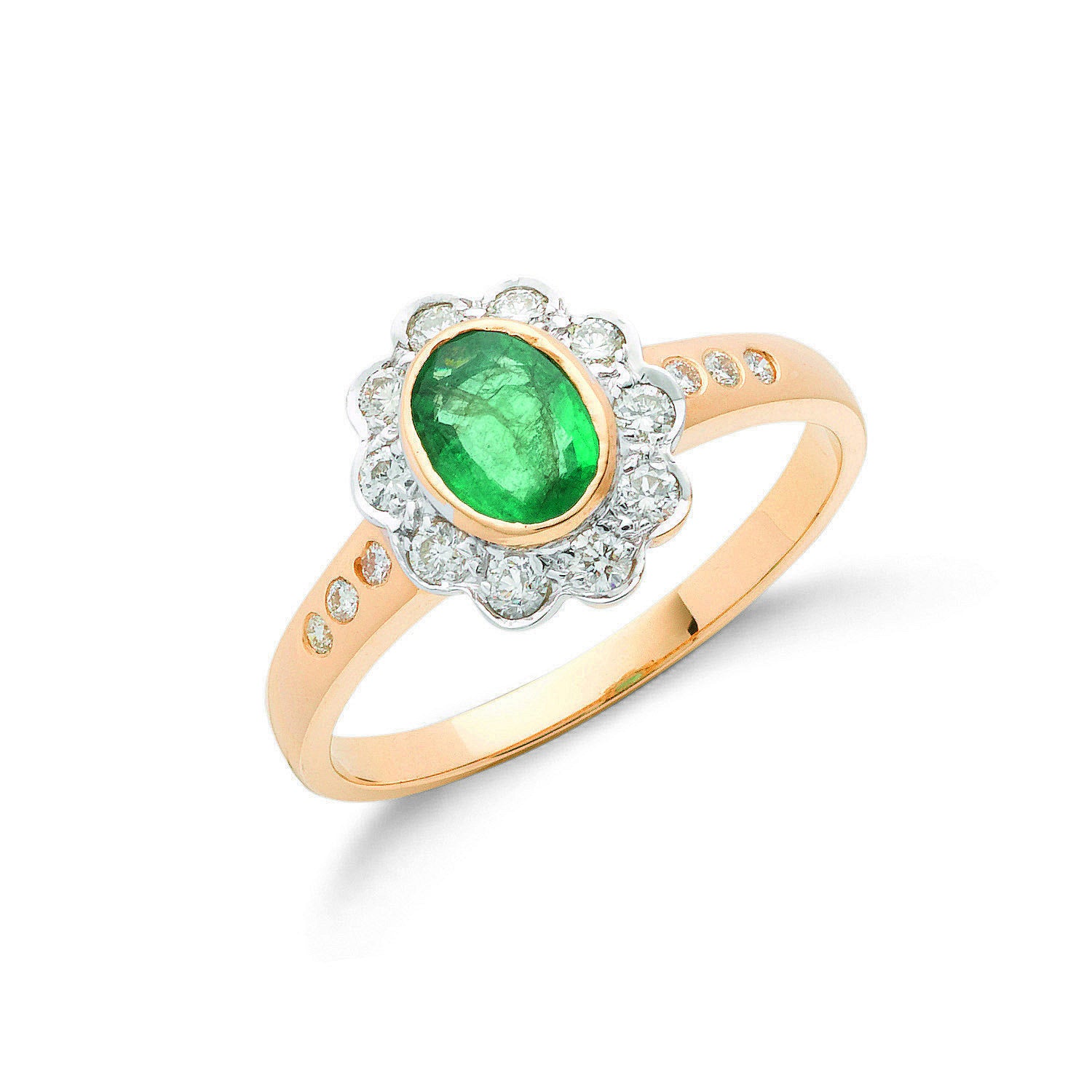 18ct Yellow Gold 0.35ct Diamond & 0.75ct Emerald Cluster Ring - 18ct Gold