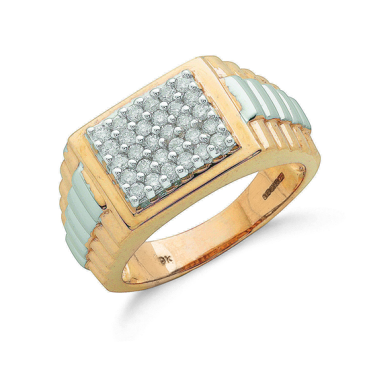 9ct Yellow Gold 0.50ct Fancy Link Gents Diamond Ring - 9ct Gold