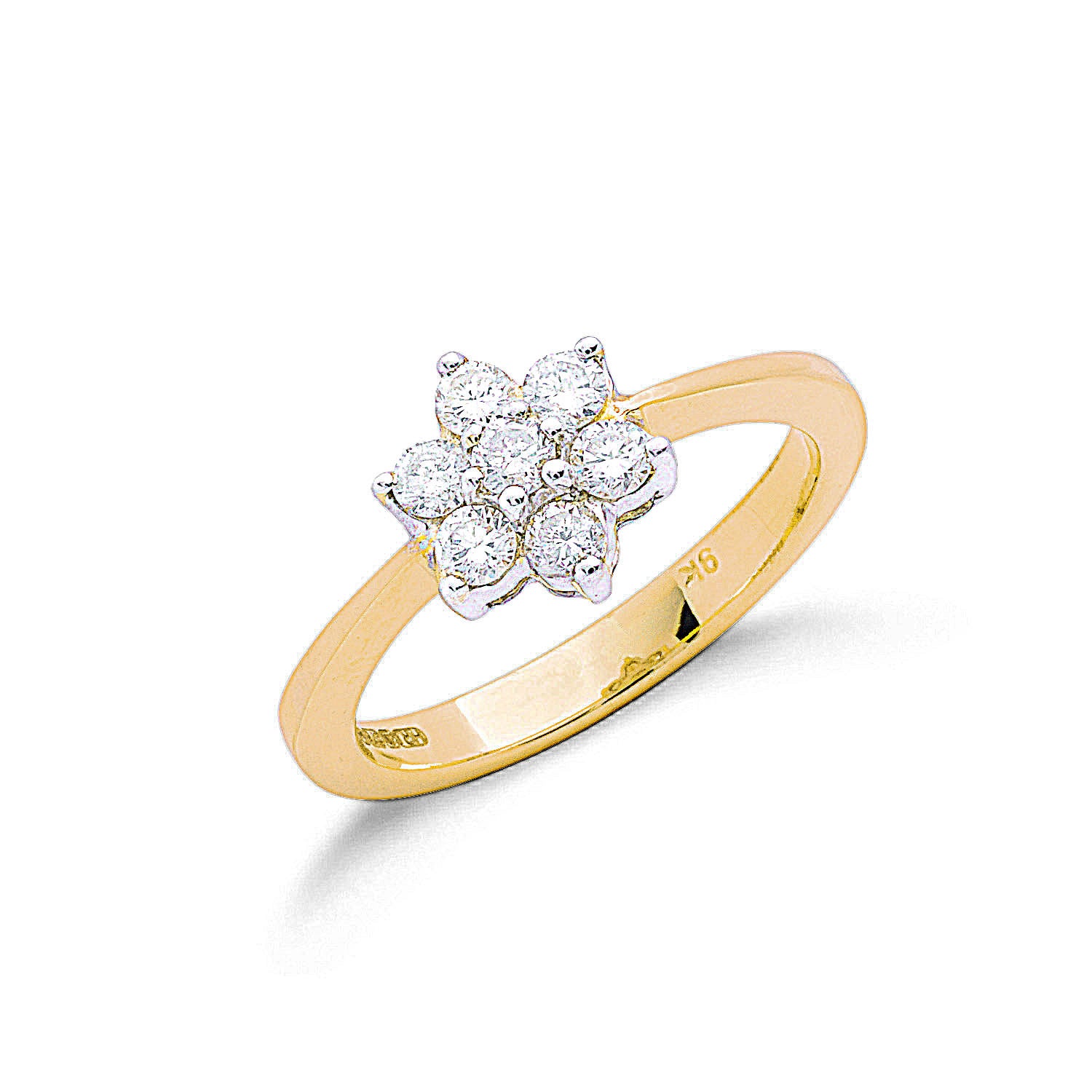 Bague Fleur / Grappe en Or Jaune 9 carats et Diamants 0,50 ct - Or 9 carats