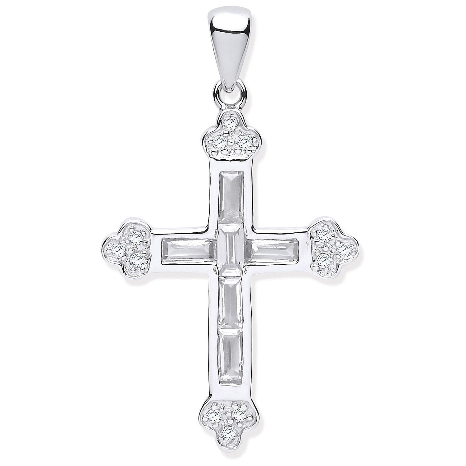 Silver Baguette Cubic Zirconia Cross - Silver