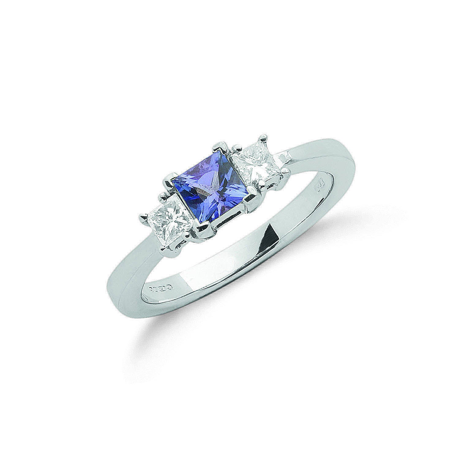 18ct White Gold Princess Cut 0.20ct Diamond & 0.5ct Tanzanite Ring - 18ct Gold
