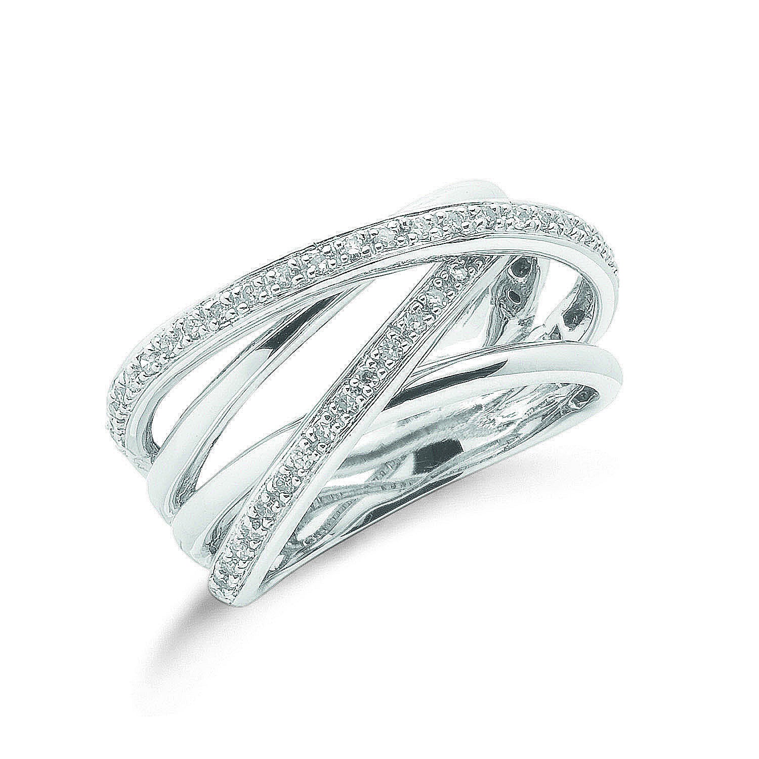 9ct White Gold 0.25ct Diamond Crossover Ring - 9ct Gold