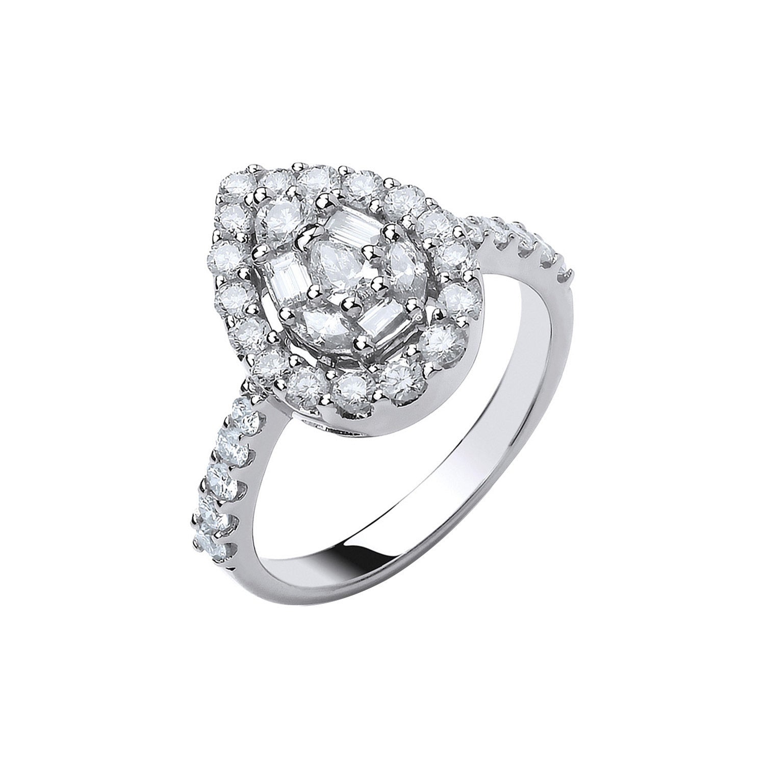 18ct White Gold 1.00ct Pear Shaped Diamond Ring - 18ct Gold