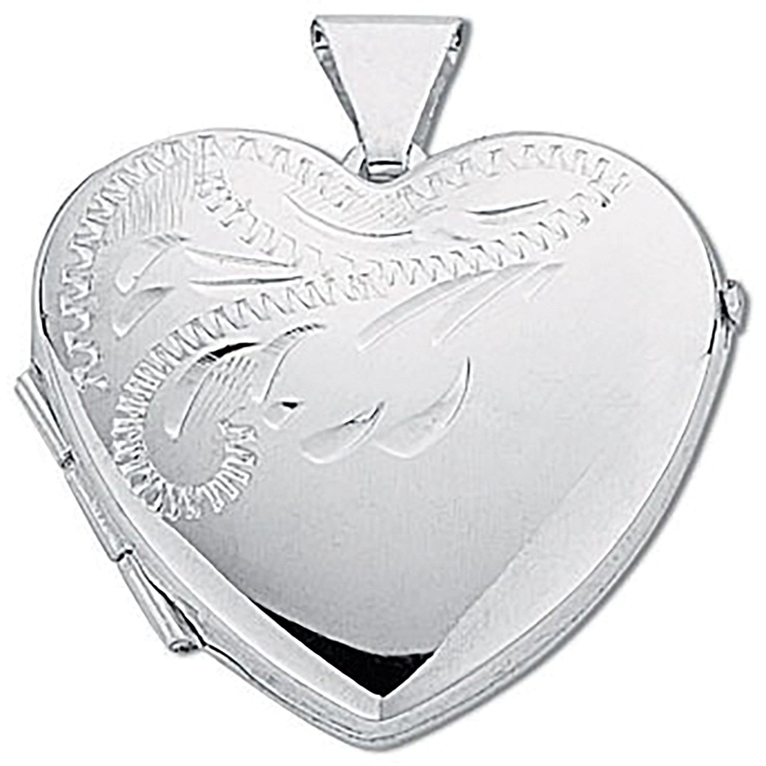 Silver Medium Engraved Heart Shaped Locket - Silver