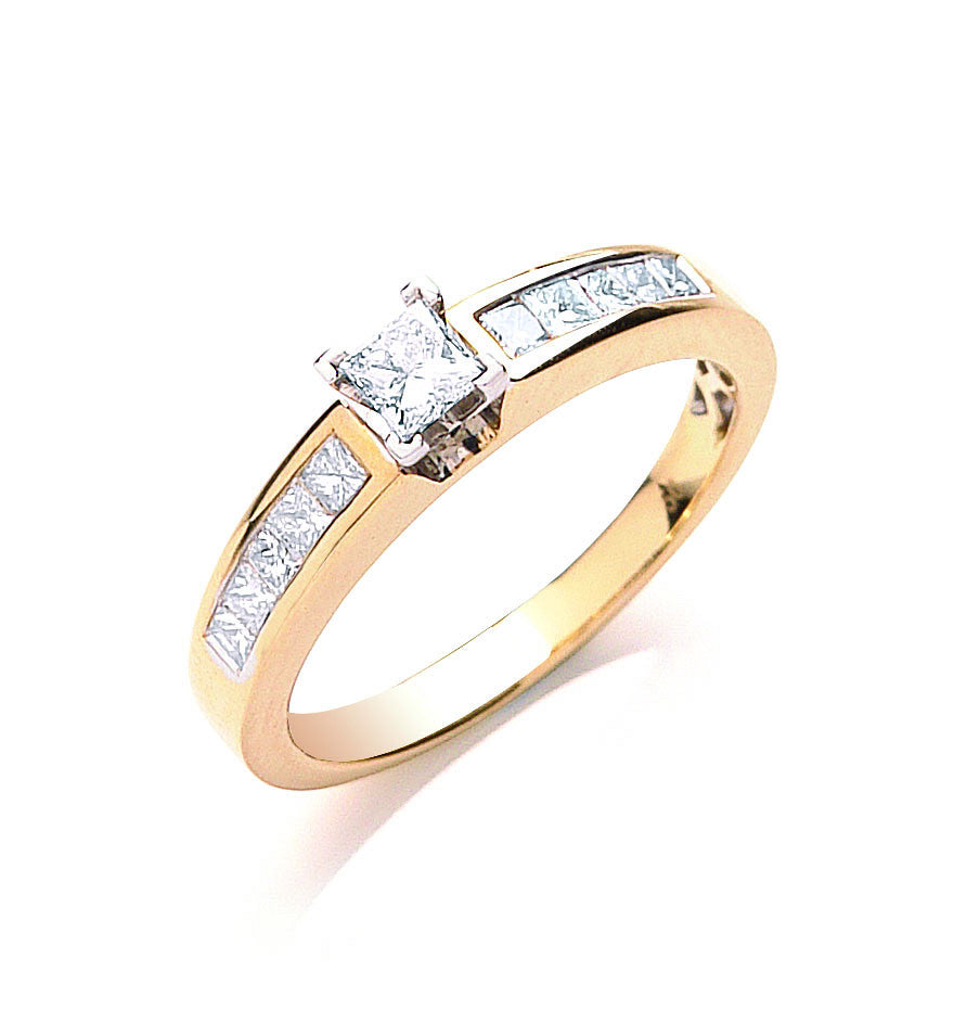 18ct Yellow Gold 0.50ctw Princess Cut Centre Diamond Ring - 18ct Gold